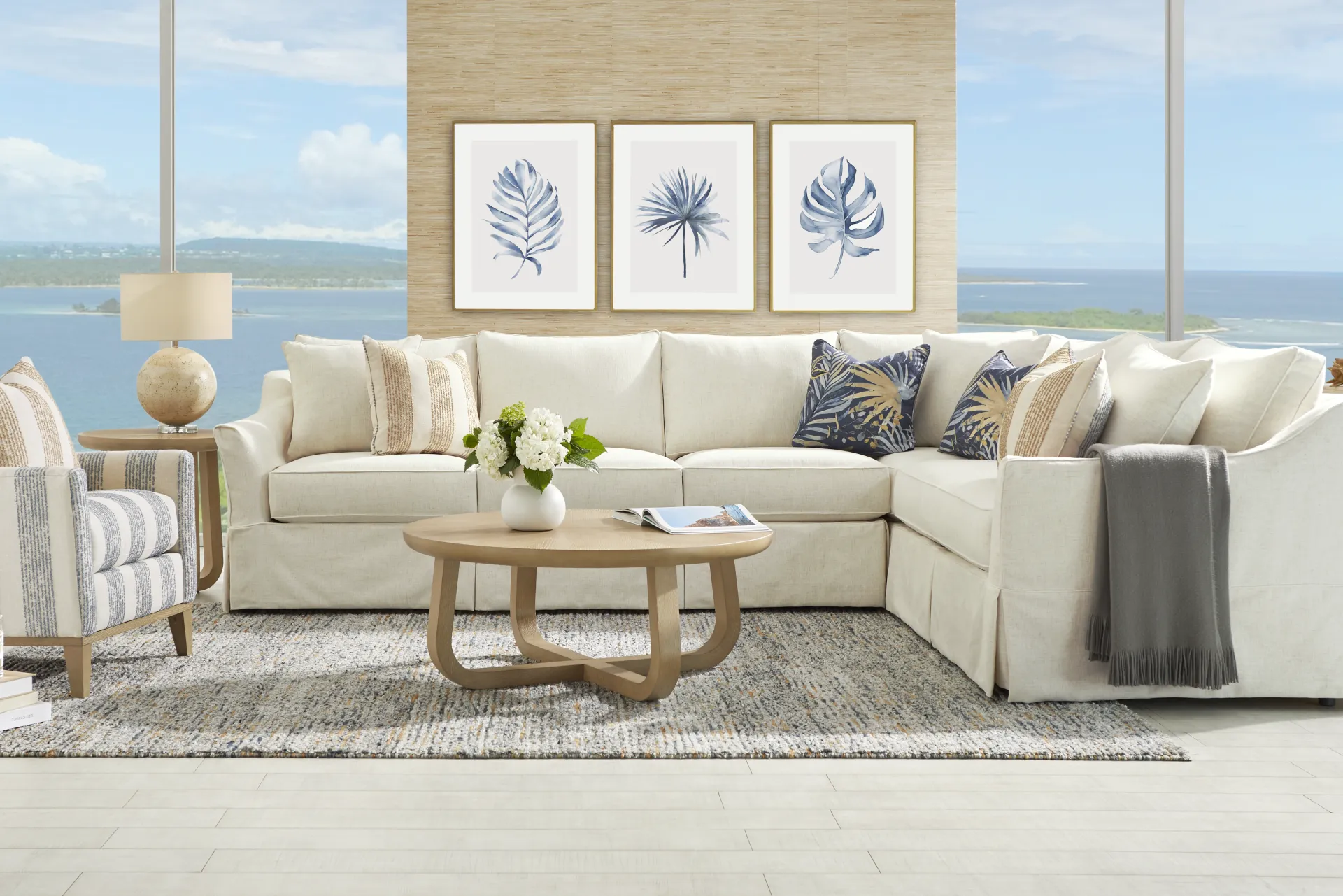 Pacific Grove White Slipcover 2 Pc Sleeper Sectional - Image 1