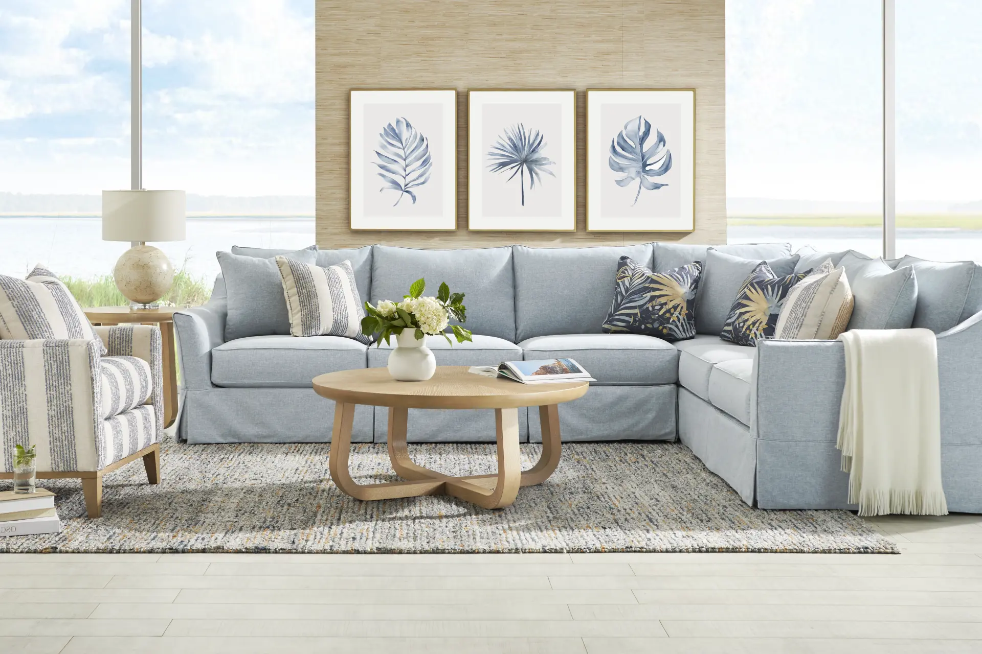 Pacific Grove Blue Slipcover 2 Pc Sleeper Sectional