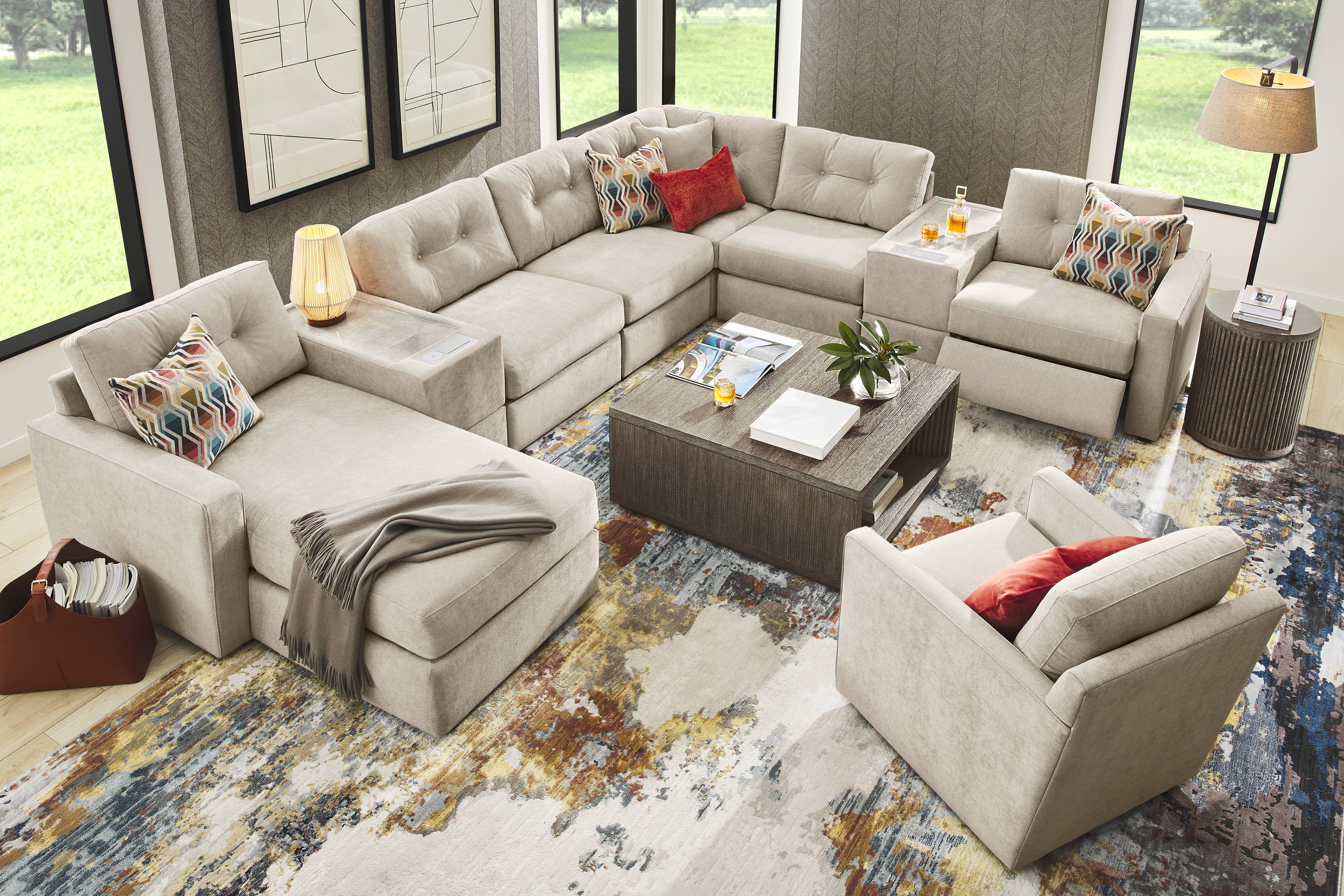 Beige 8 Pc Power Reclining ModularOne with Media Consoles - Thumbnail - Image 2