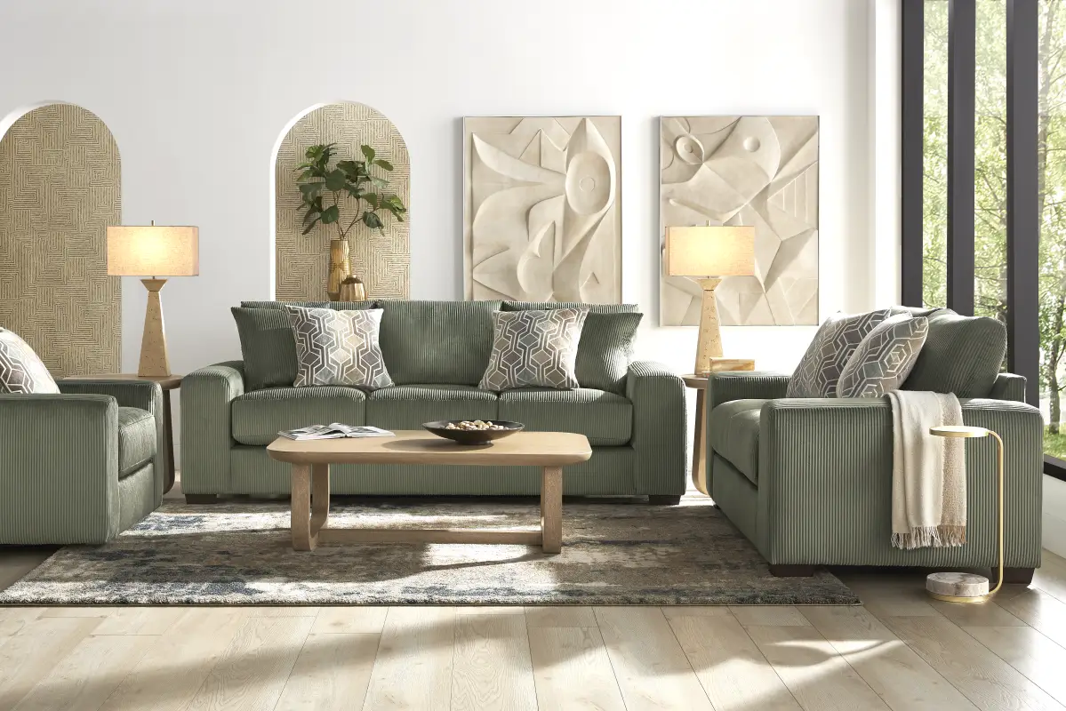 The Challenge Green 7 Pc Living Room with Gel Foam Sleeper Sofa