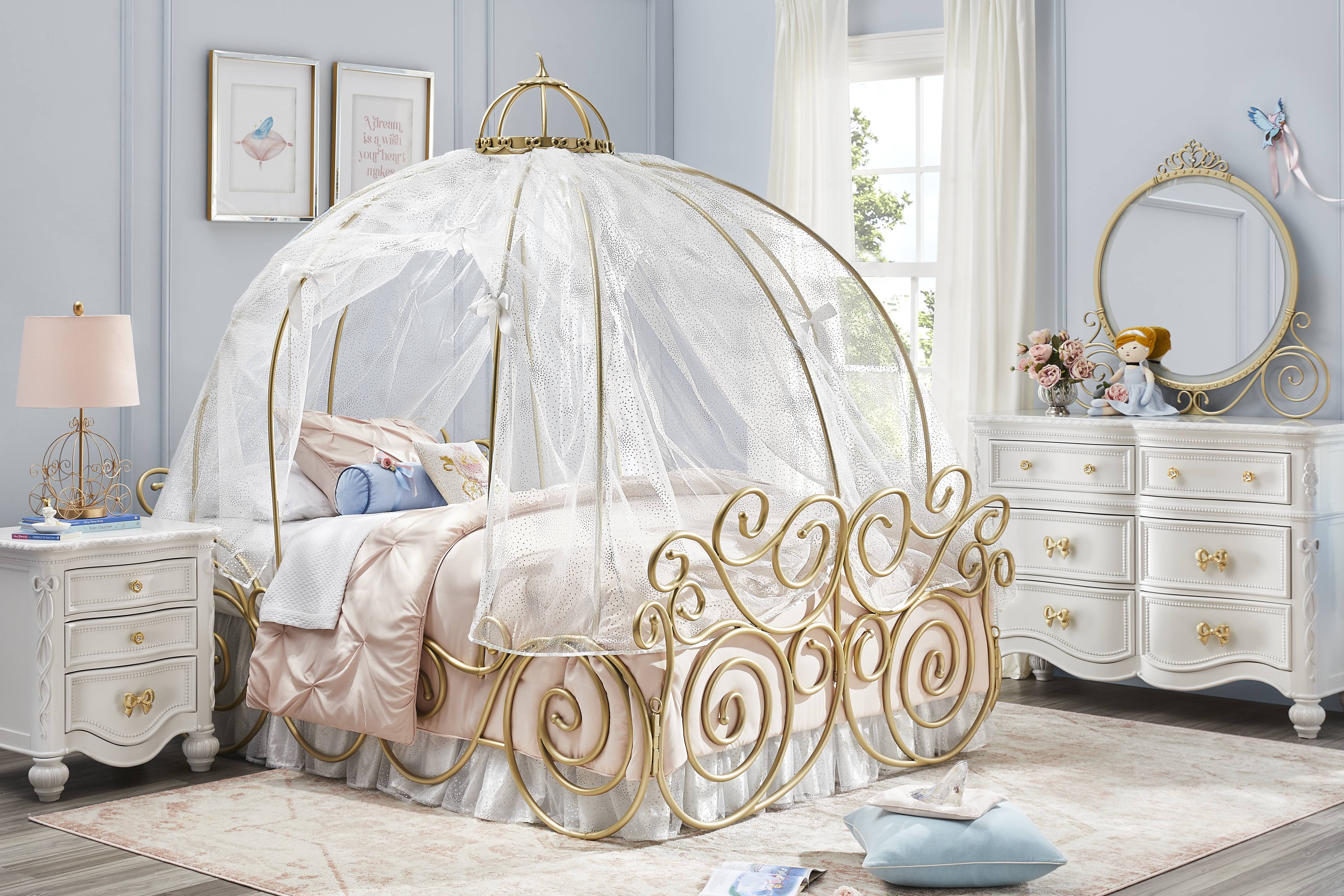 Disney Princess Sparkle White Bedroom with Royal Gold Full Carriage Bed - Thumbnail - Image 1