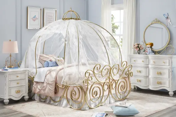 Disney Princess Sparkle White Bedroom with Royal Gold Twin Carriage Bed