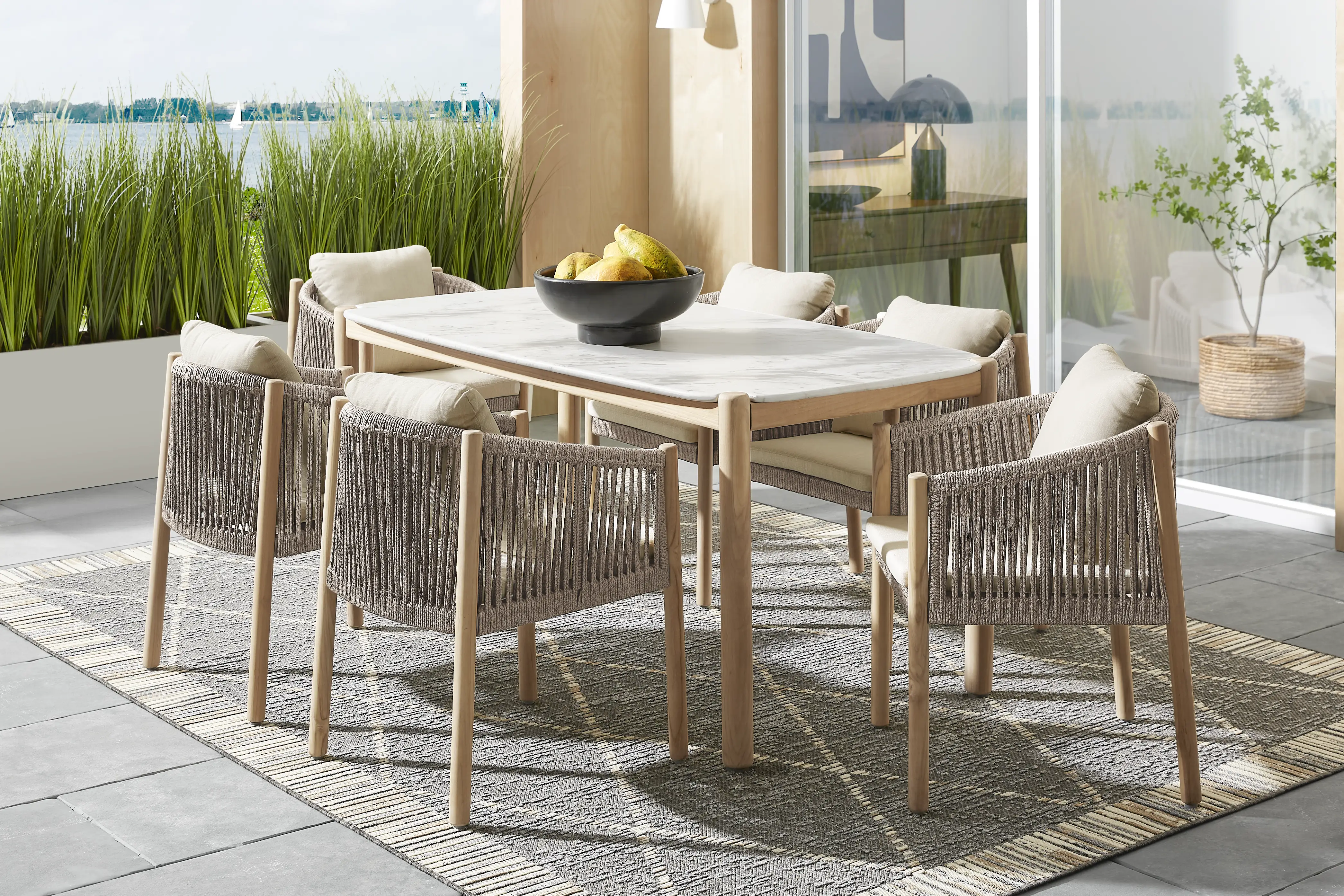 Koda Natural 7 Pc Outdoor Dining Set with Beige Arm Chairs - Thumbnail - Image 1