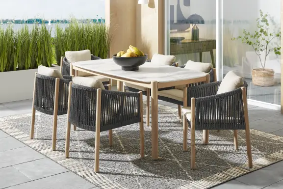 Koda Natural 7 Pc Outdoor Dining Set with Charcoal Arm Chairs