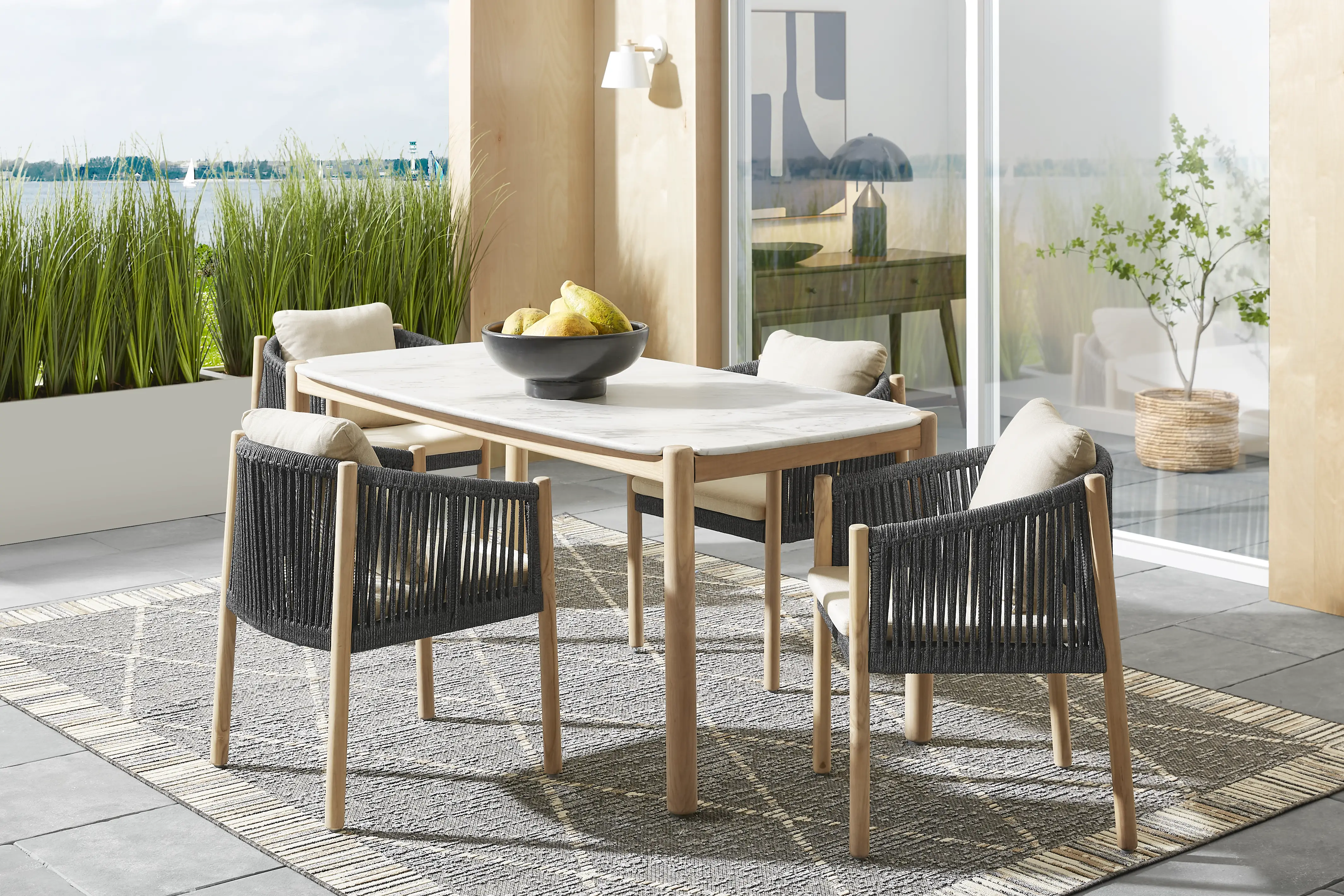 Koda Natural 5 Pc Outdoor Dining Set with Charcoal Arm Chairs - Thumbnail - Image 1