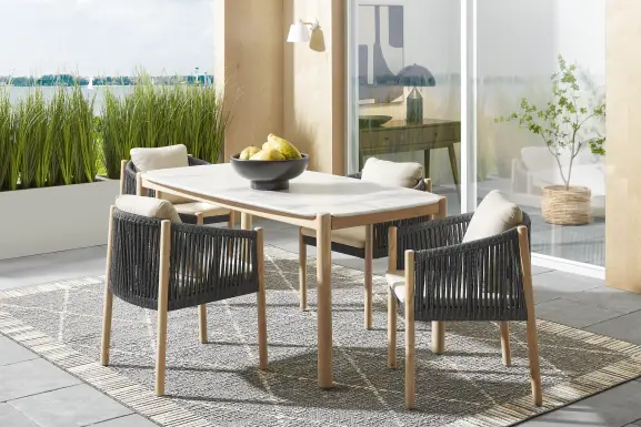 Koda Natural 5 Pc Outdoor Dining Set with Charcoal Arm Chairs
