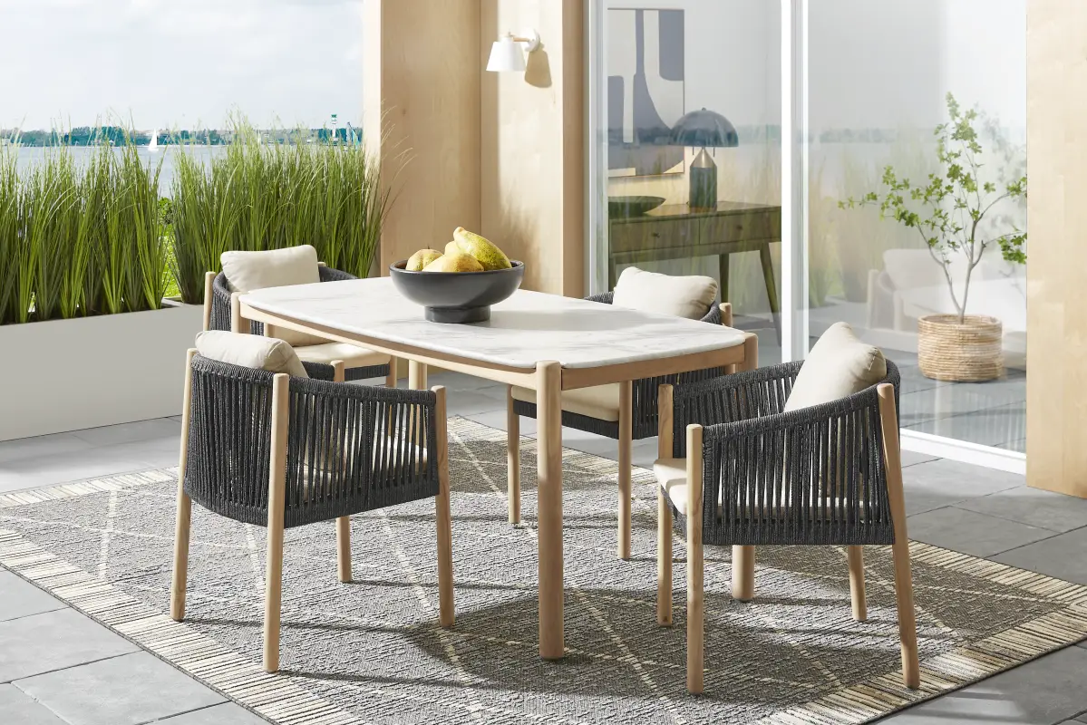 Koda Natural 5 Pc Outdoor Dining Set with Charcoal Arm Chairs