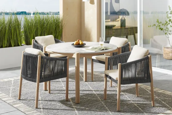 Koda Natural 5 Pc Round Outdoor Dining Set with Charcoal Arm Chairs