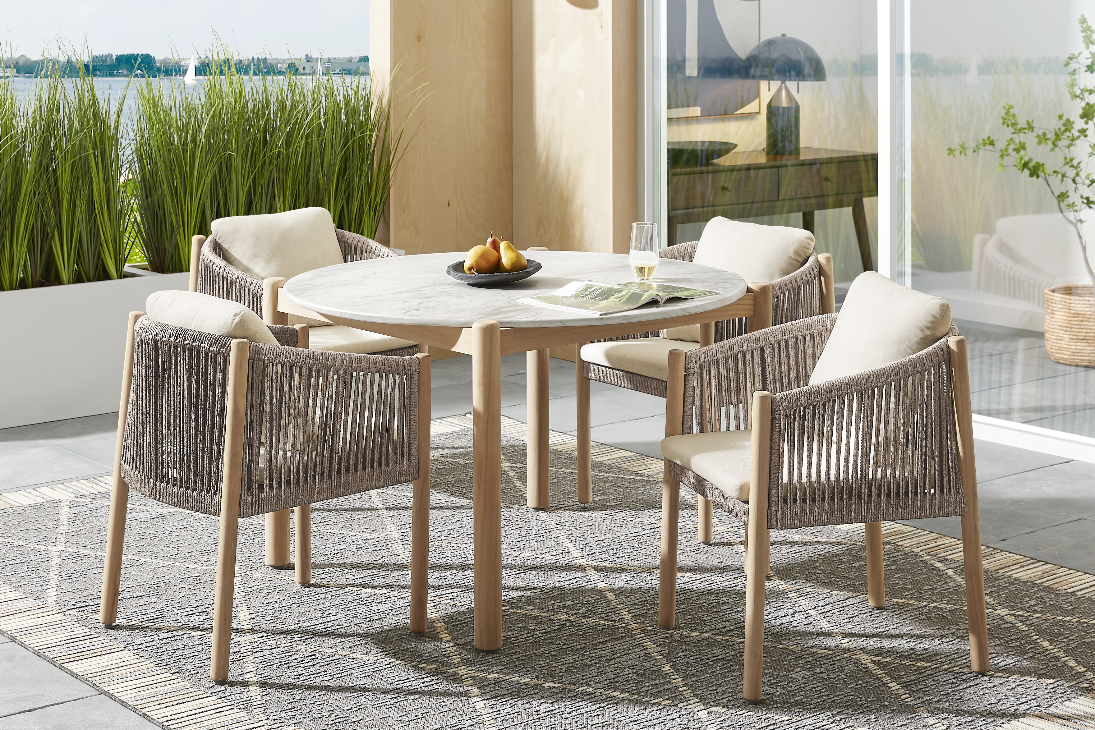 Koda White 47 in. Round Outdoor Dining Table - Thumbnail - Image 2