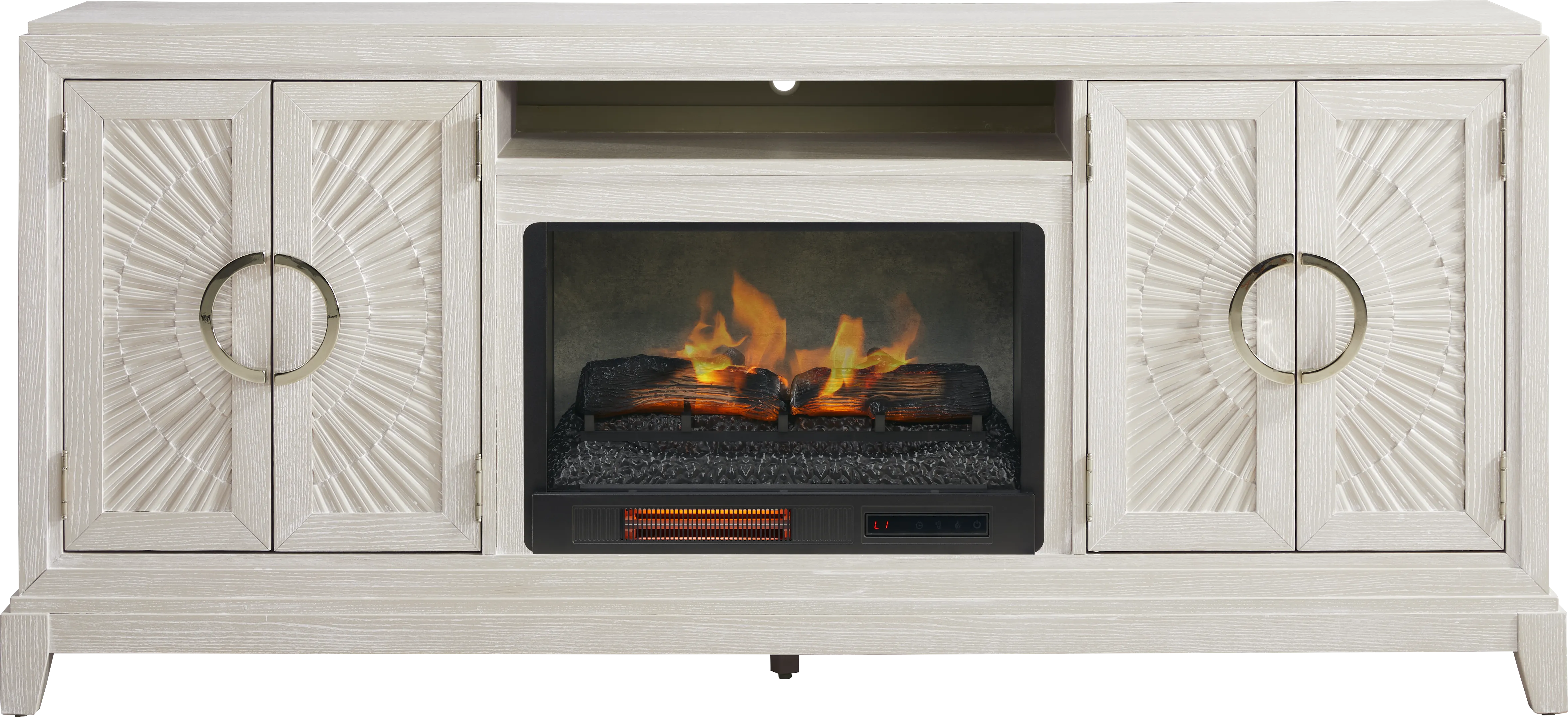 Sunside Way Sand 82 in. Console with Electric Log Fireplace - Thumbnail - Image 1