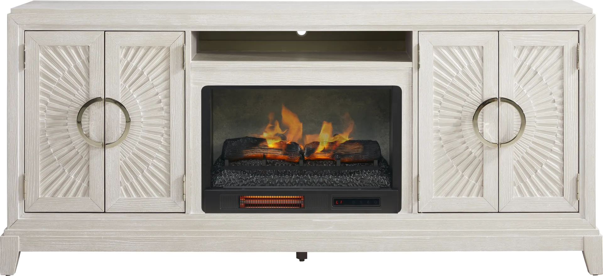 Sunside Way Sand 82 in. Console with Electric Log Fireplace - Image 1