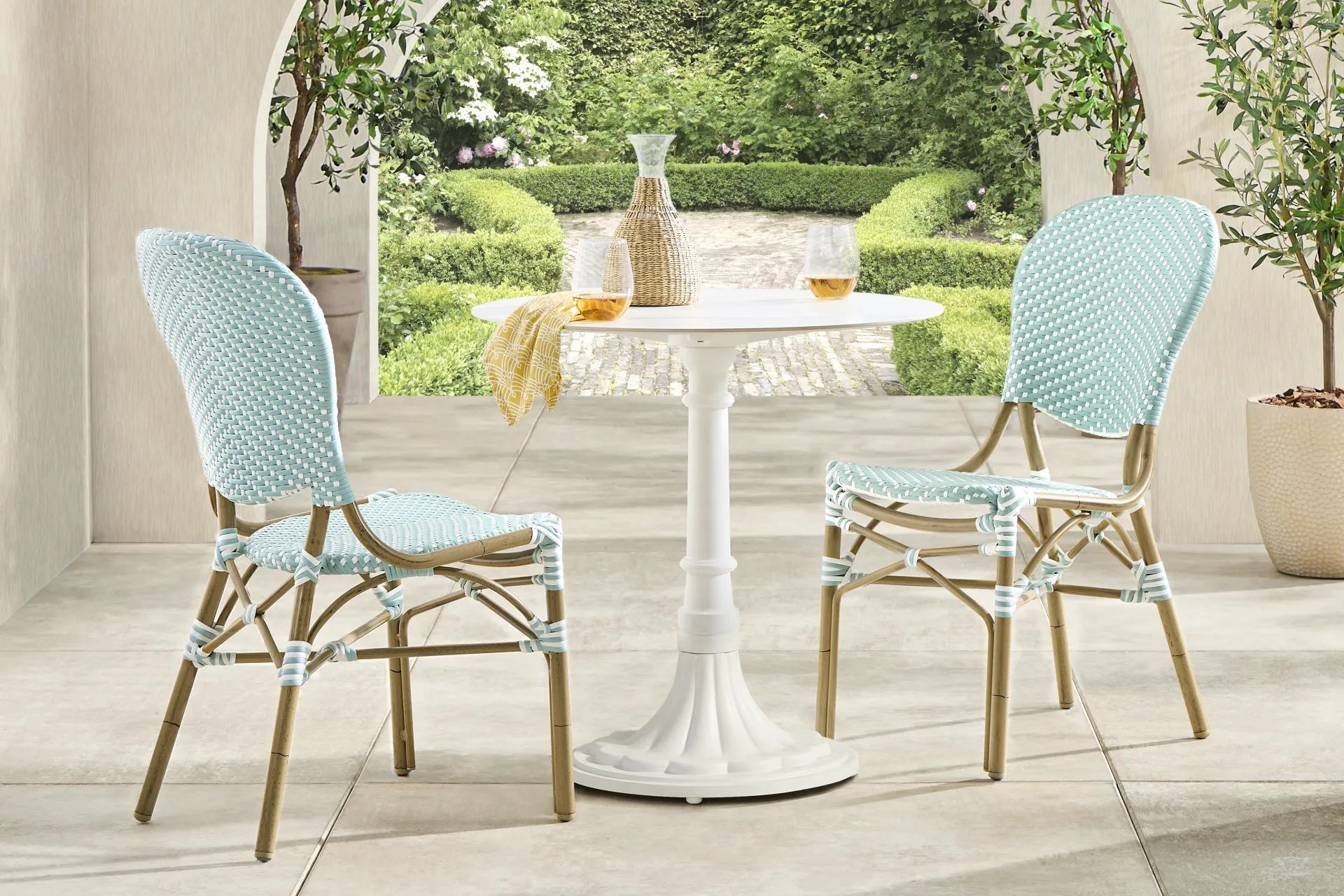 Juliette II White 3 Pc Outdoor Dining Set with Sky Chairs - Image 1