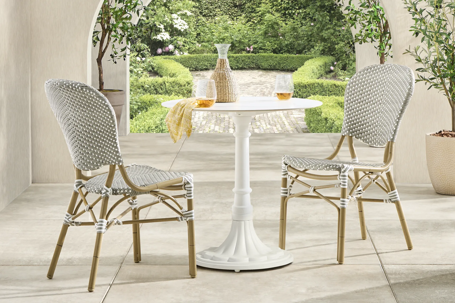 Juliette II White 3 Pc Outdoor Dining Set with Gray Chairs - Image 1