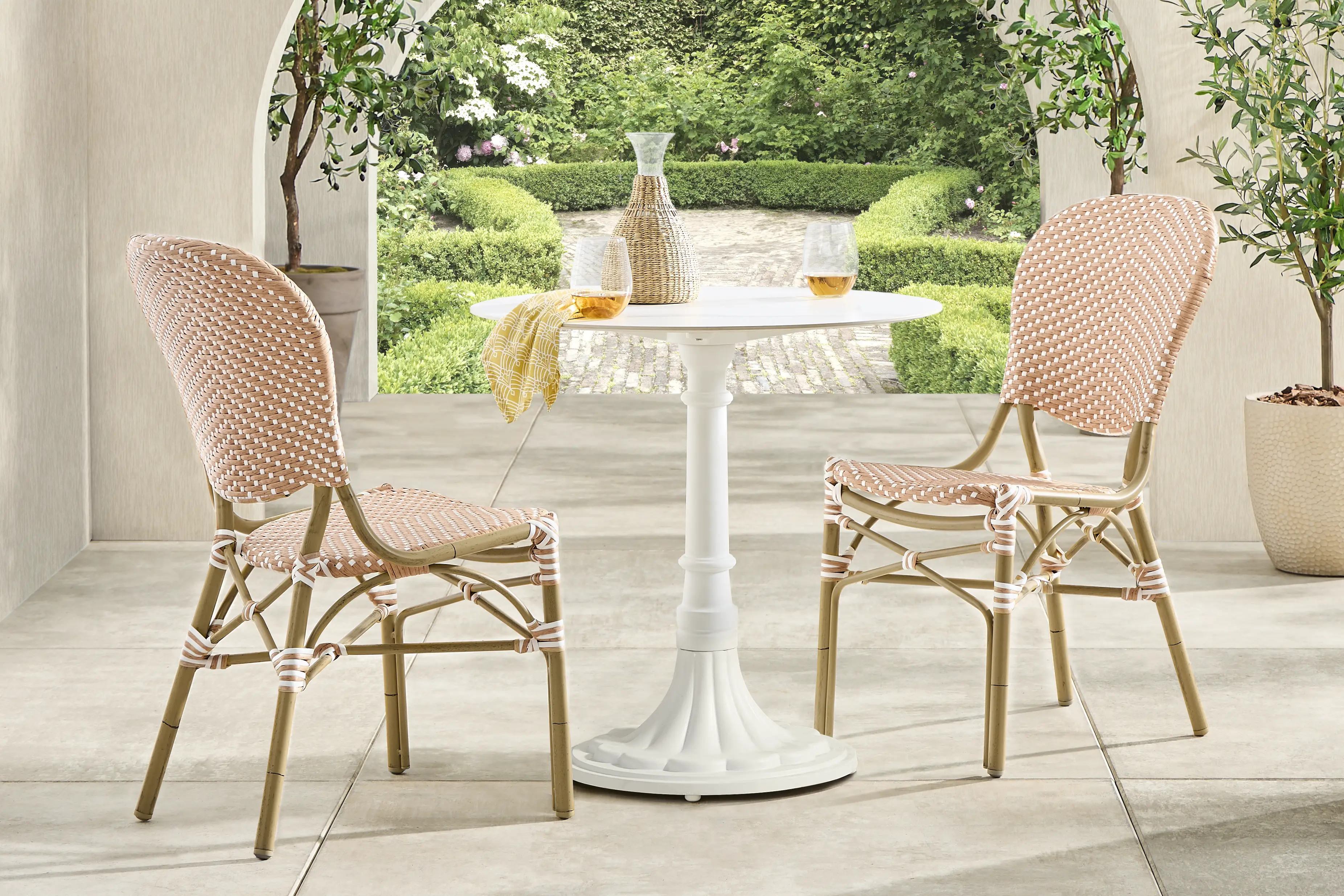Juliette II White 3 Pc Outdoor Dining Set with Brown Chairs - Thumbnail - Image 1