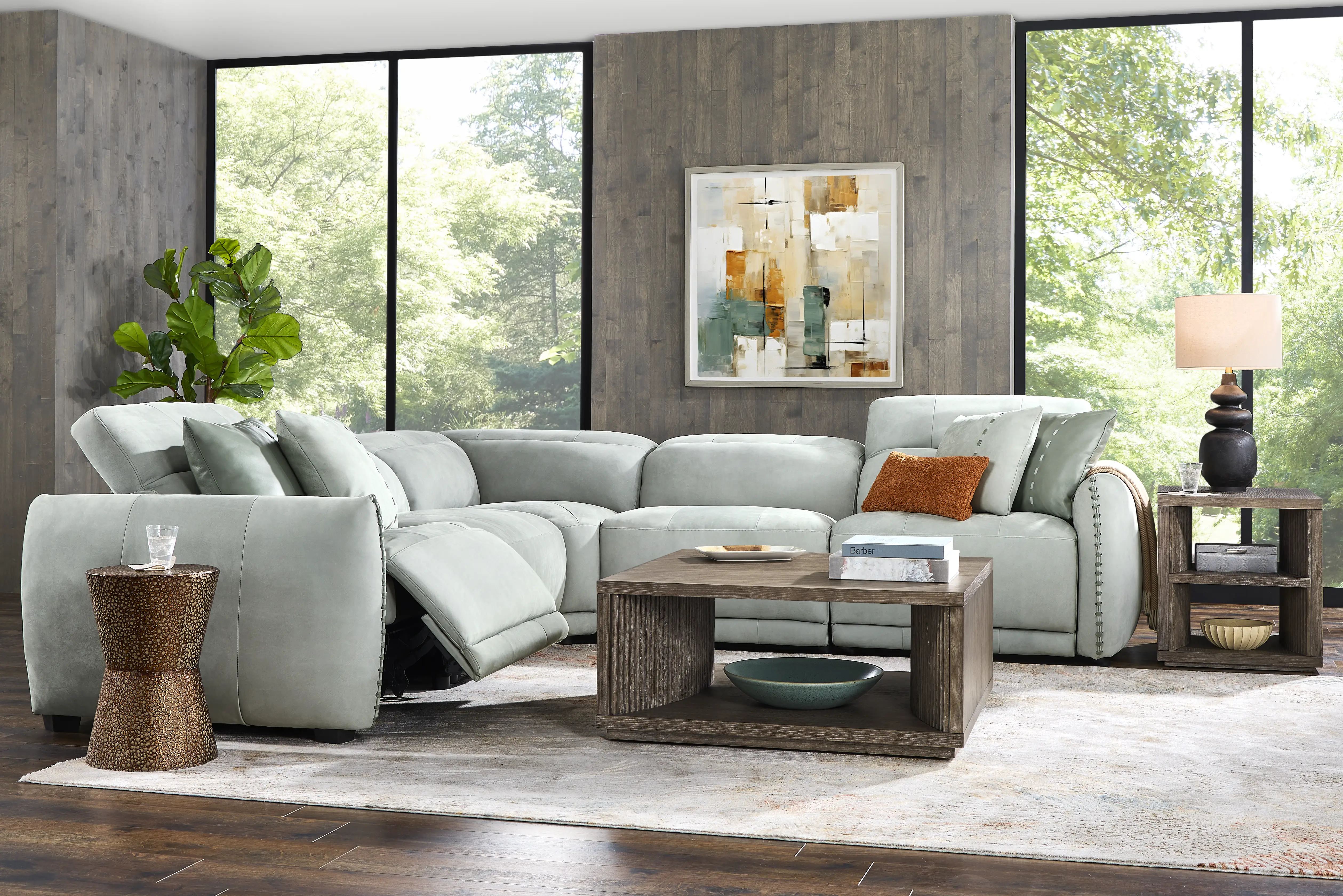 Valerio Hydra Leather 5 Pc Dual Power Reclining Sectional - Thumbnail - Image 1