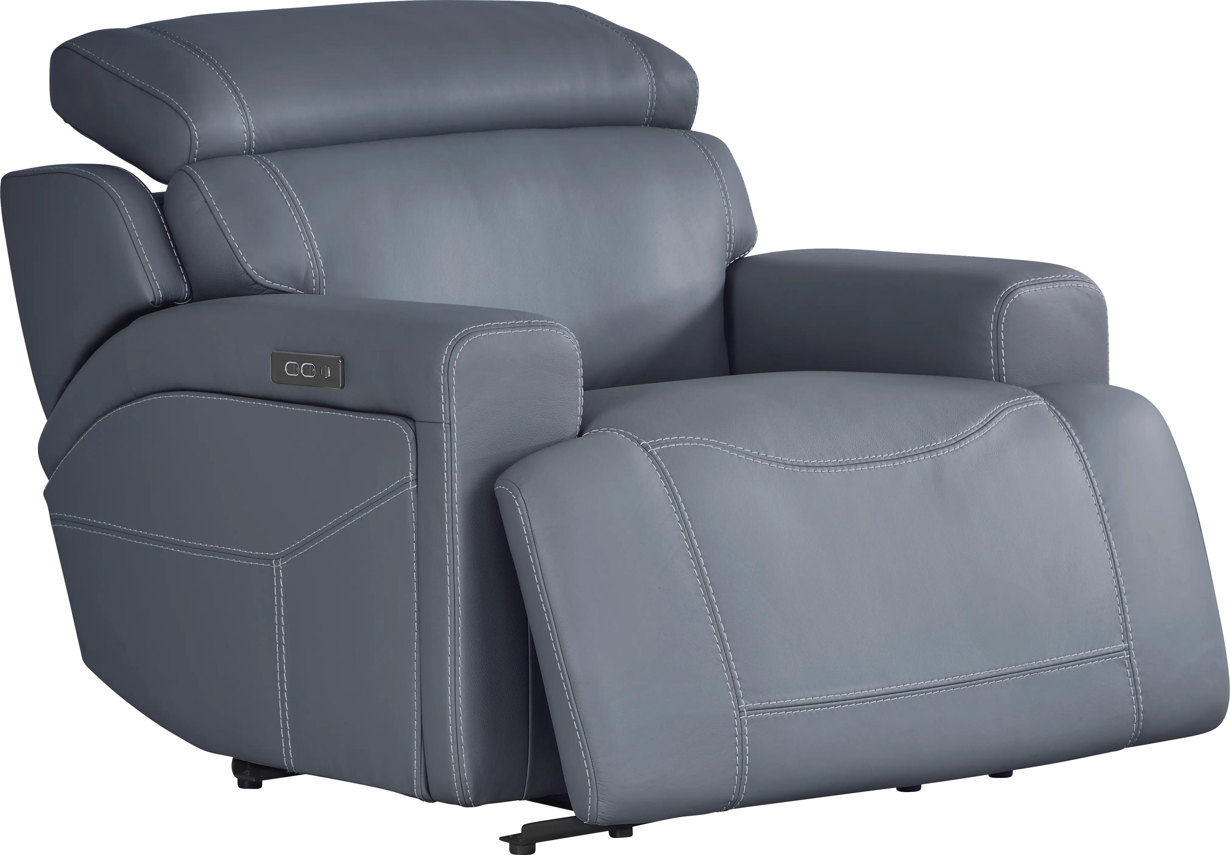 Alessio Navy Leather Dual Power Recliner - Thumbnail - Image 1