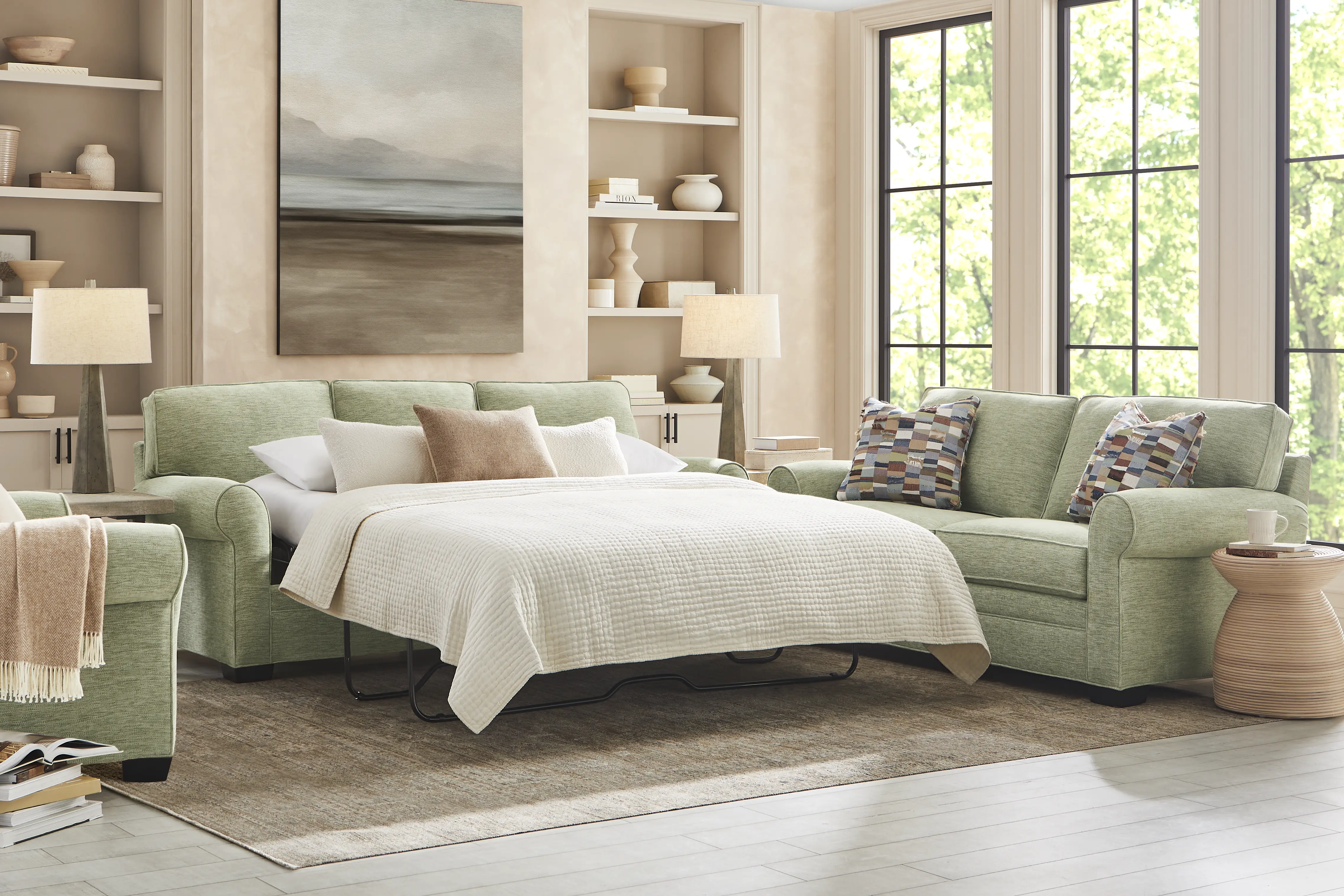 Bellingham Moss 8 Pc Living Room with Gel Foam Sleeper Sofa - Thumbnail - Image 1