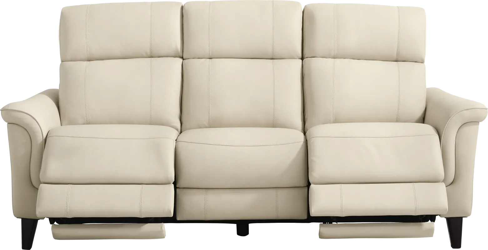 Antonella Beige Leather Dual Power Reclining Sofa