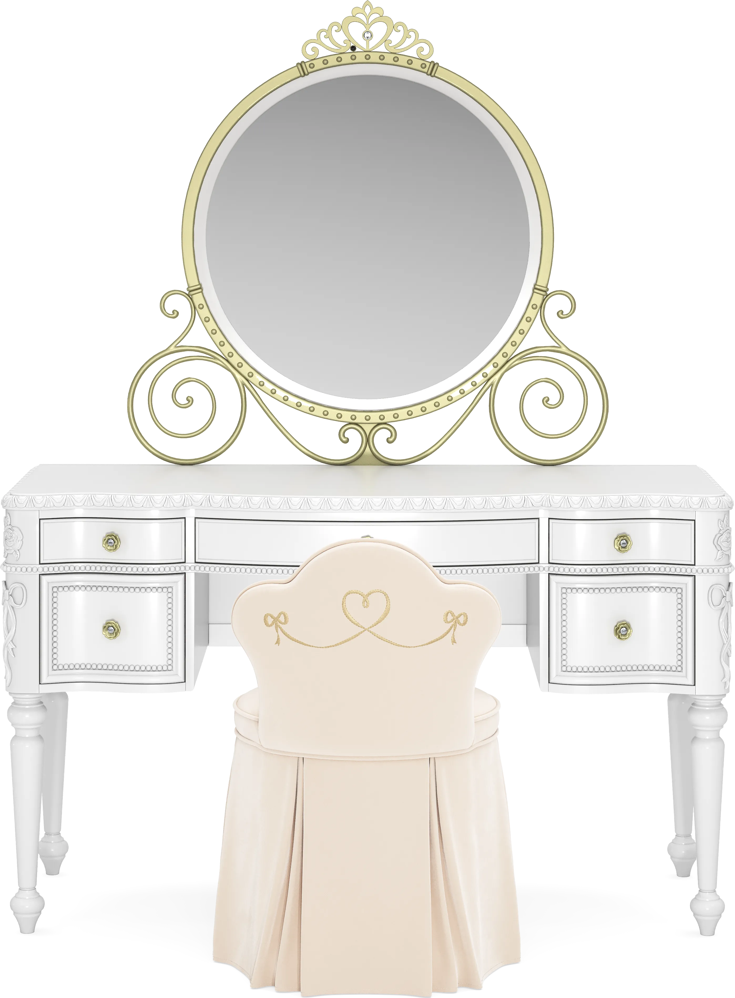 Disney Princess Sparkle White Desk with Carriage Mirror and Vanity Chair - Thumbnail - Image 1
