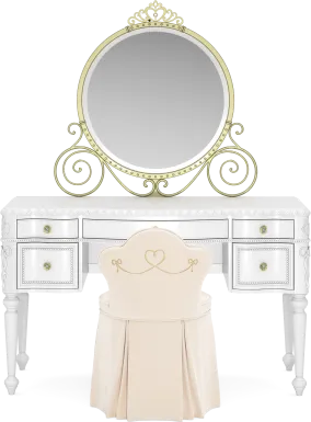 Disney Princess Sparkle White Desk with Carriage Mirror and Vanity Chair