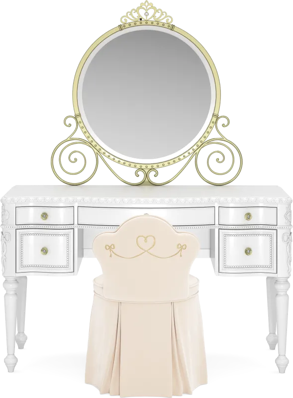 Disney Princess Sparkle White Desk with Carriage Mirror and Vanity Chair