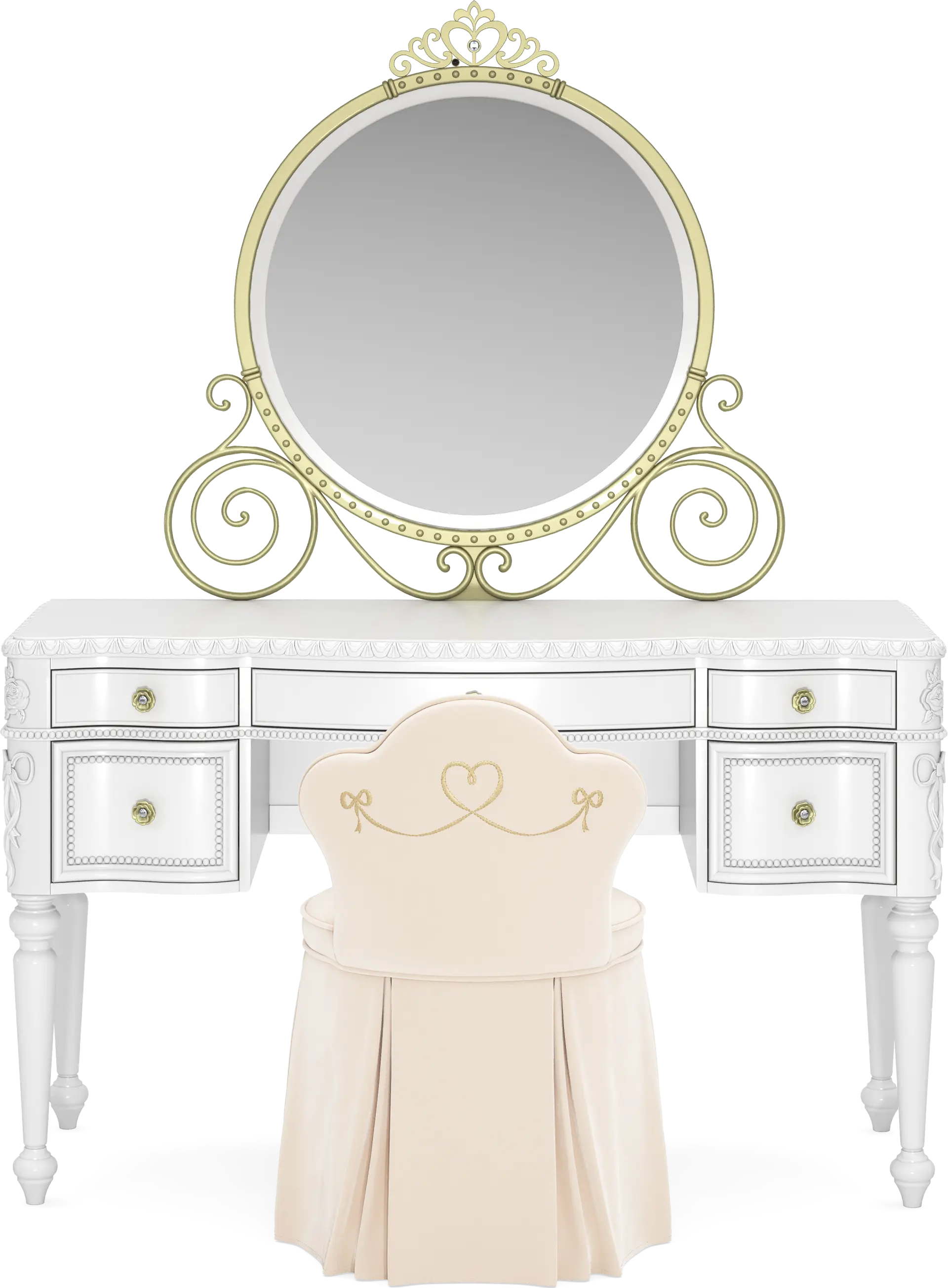 Disney Princess Sparkle White Desk with Carriage Mirror and Vanity Chair