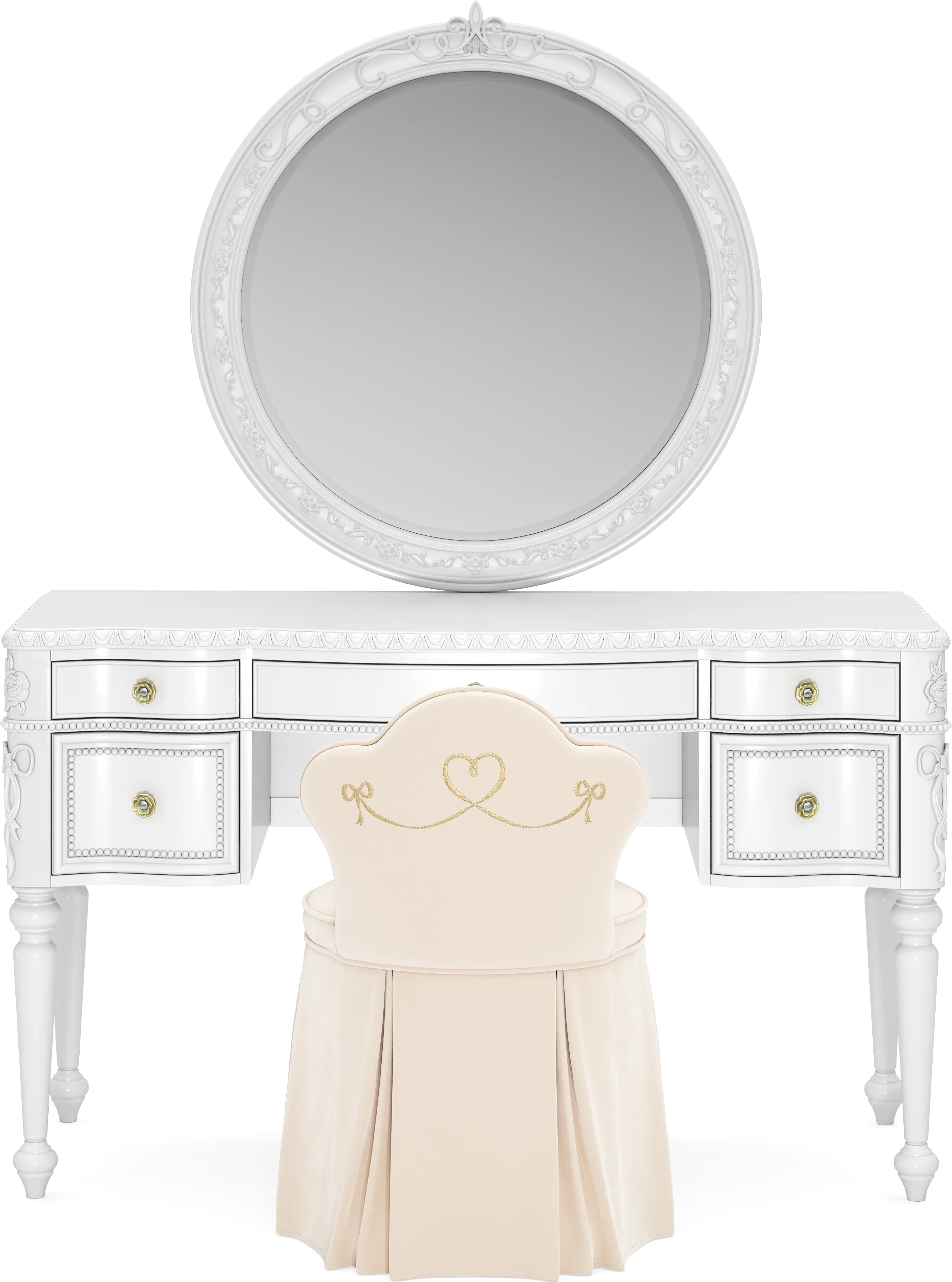 Disney Princess Sparkle White Desk with Round Mirror and Vanity Chair - Thumbnail - Image 1