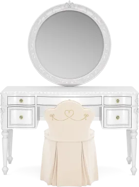 Disney Princess Sparkle White Desk with Round Mirror and Vanity Chair