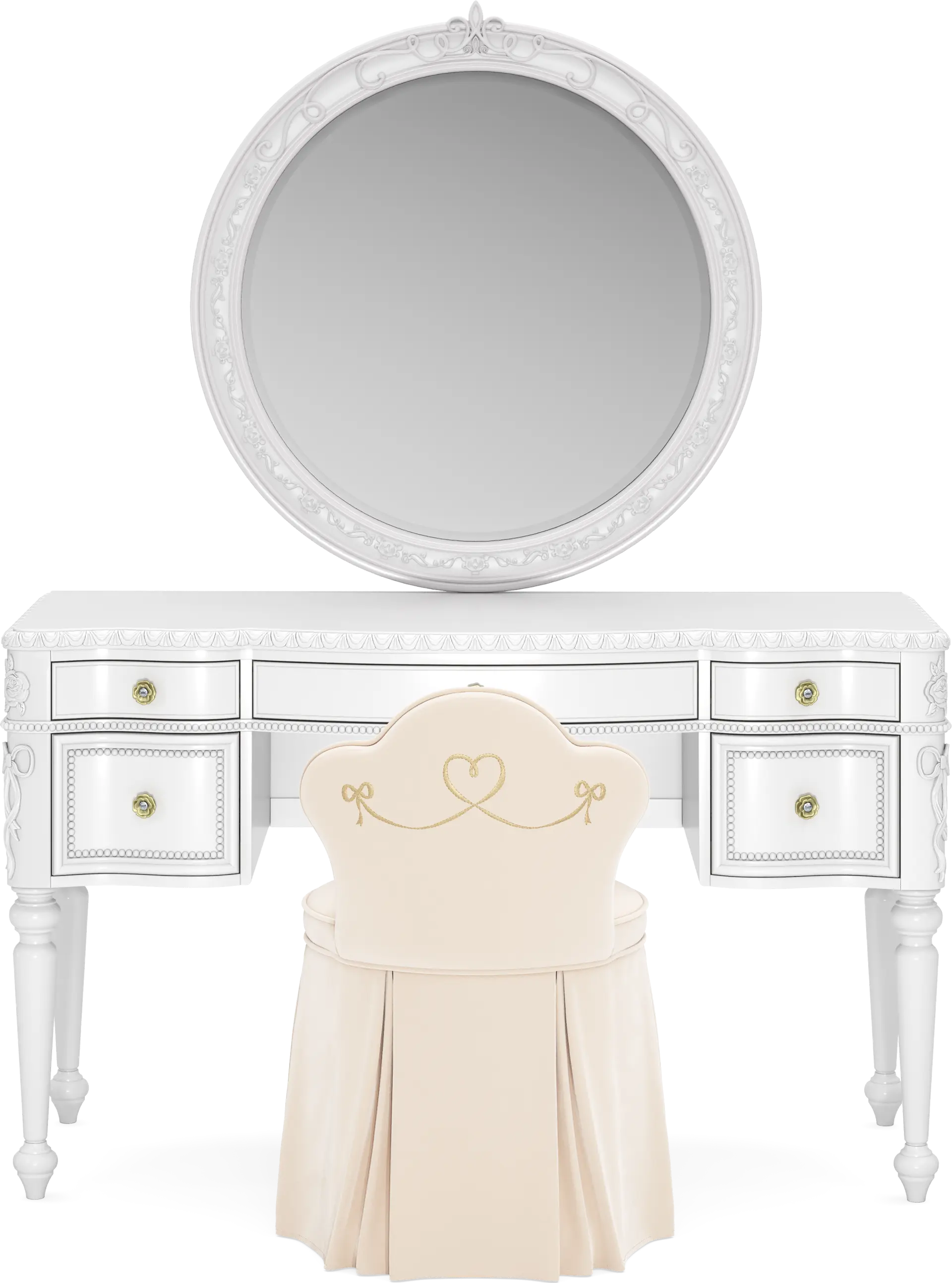 Disney Princess Sparkle White Desk with Round Mirror and Vanity Chair