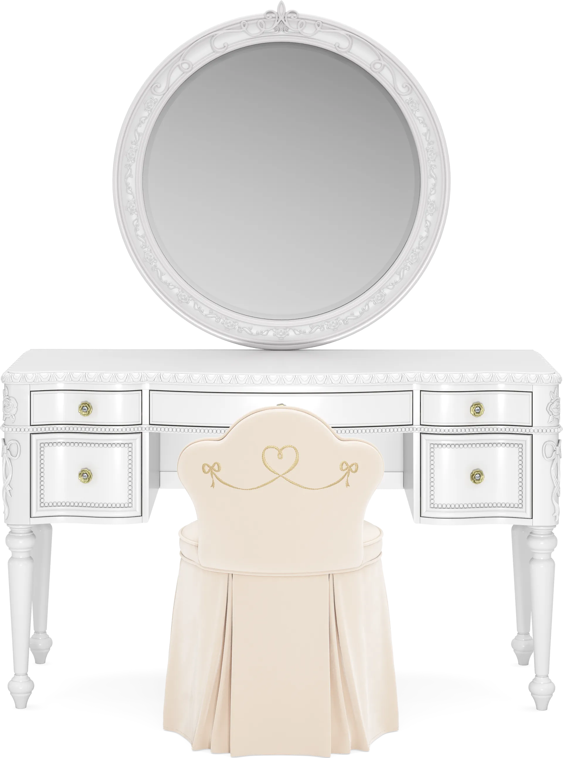 Disney Princess Sparkle White Desk with Round Mirror and Vanity Chair - Image 1