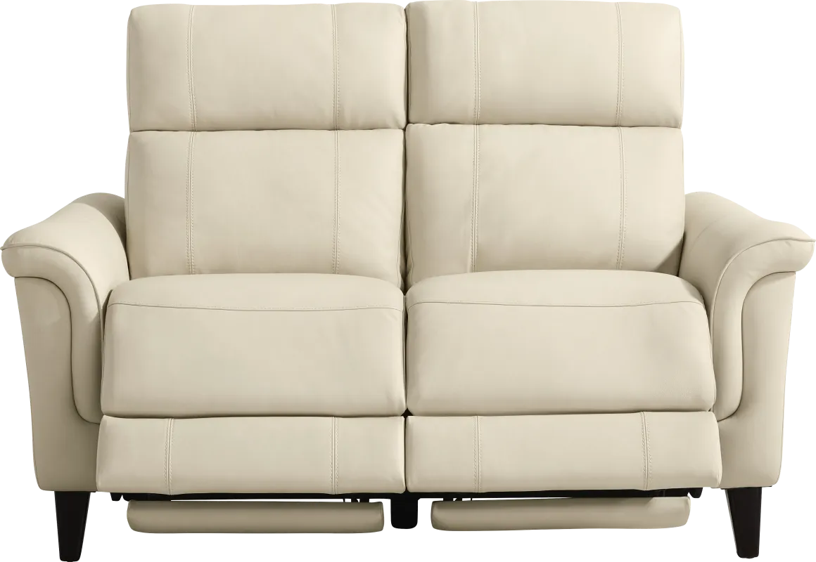 Antonella Beige Leather Dual Power Reclining Loveseat