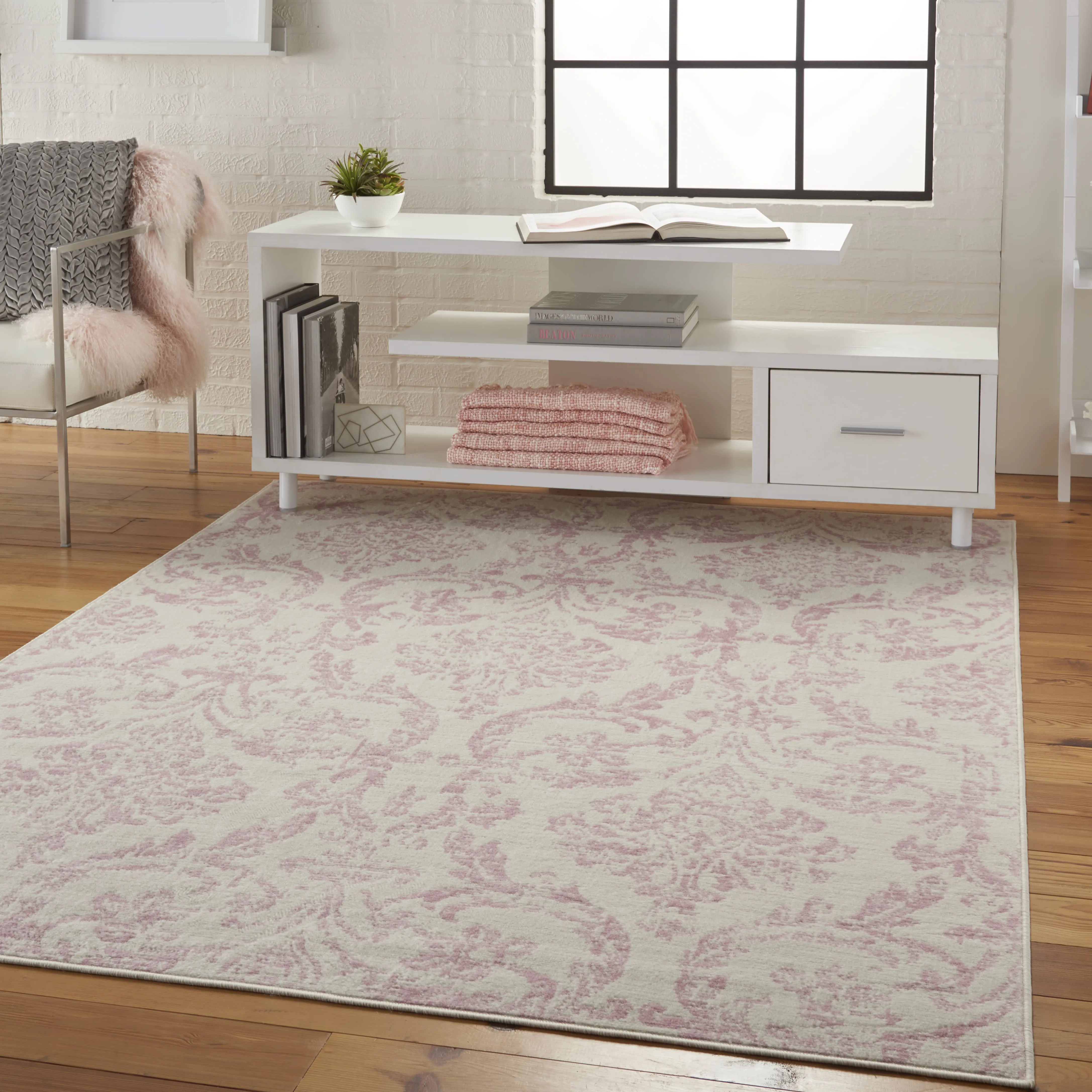 Kids Rosmere Pink 5'3 X 7'3 Damask Rug - Thumbnail - Image 2