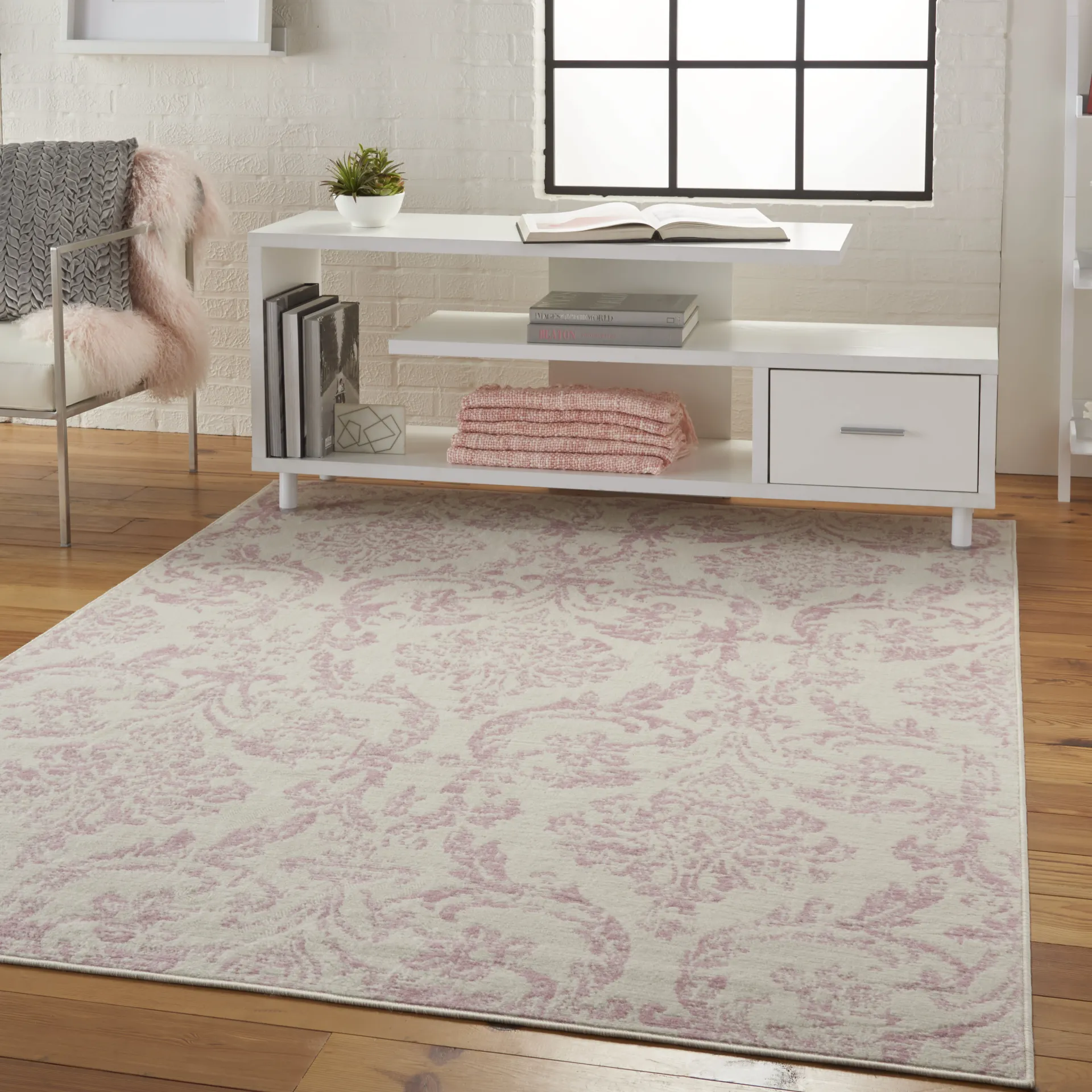 Kids Rosmere Pink 5'3 X 7'3 Damask Rug - Image 2