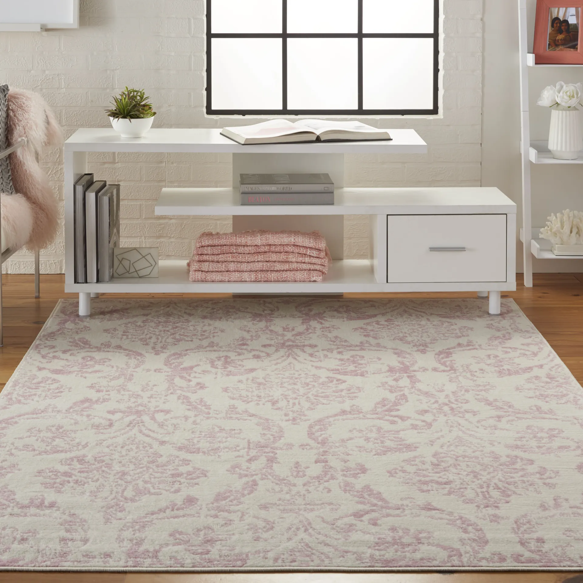 Kids Rosmere Pink 5'3 X 7'3 Damask Rug - Image 3