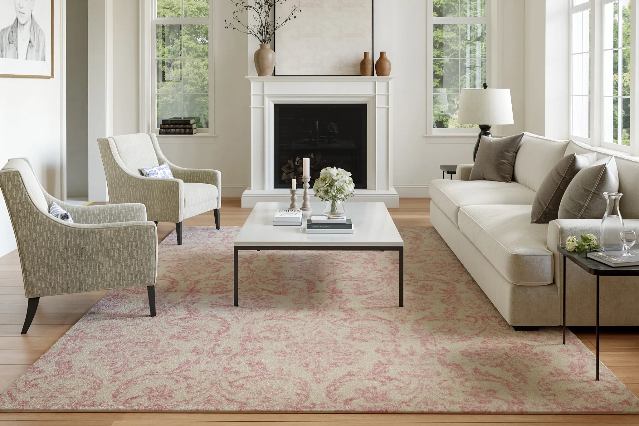 Kids Rosmere Pink 7'10 X 9'10 Damask Rug - Thumbnail - Image 2