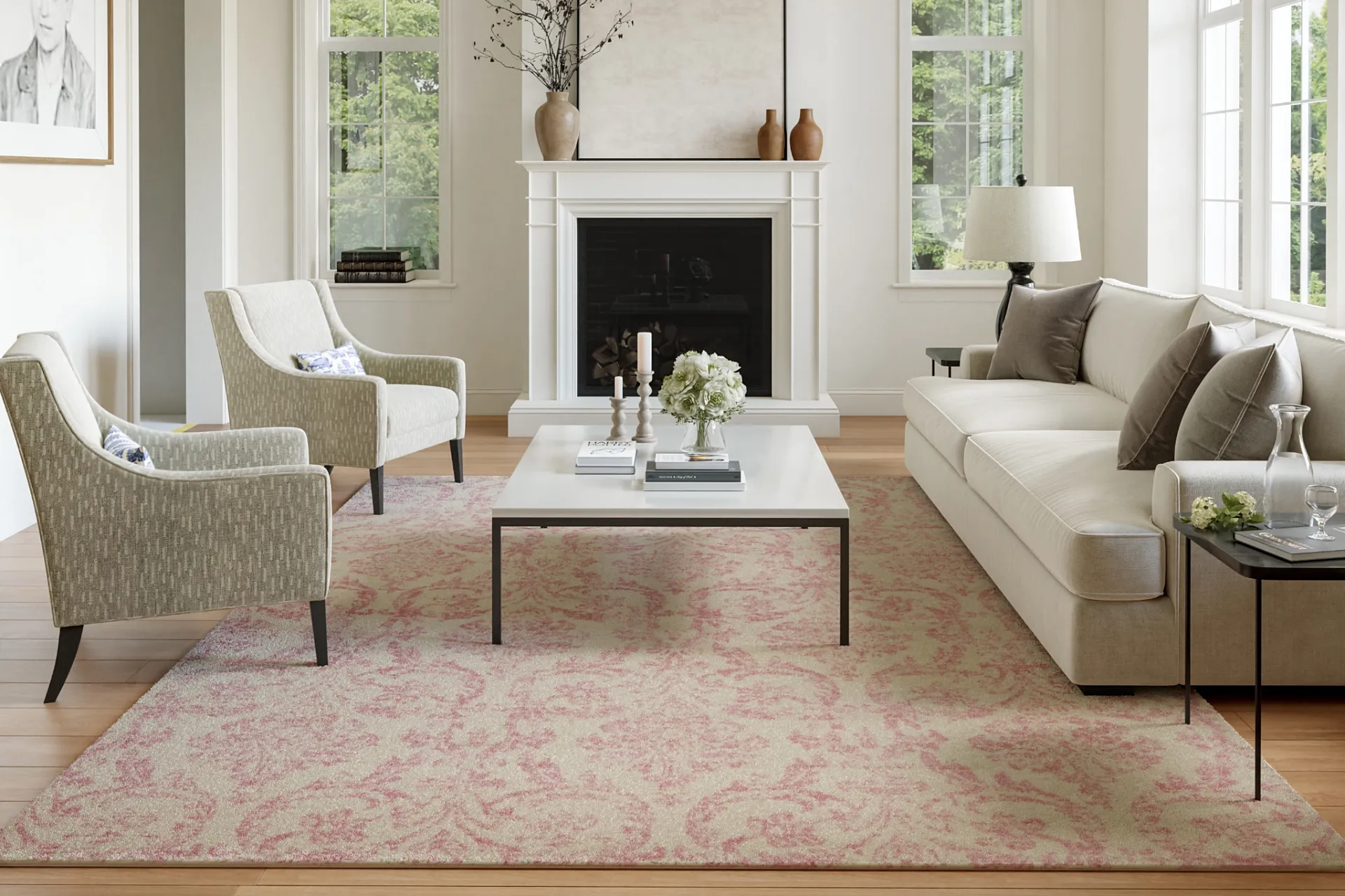 Kids Rosmere Pink 7'10 X 9'10 Damask Rug - Image 2