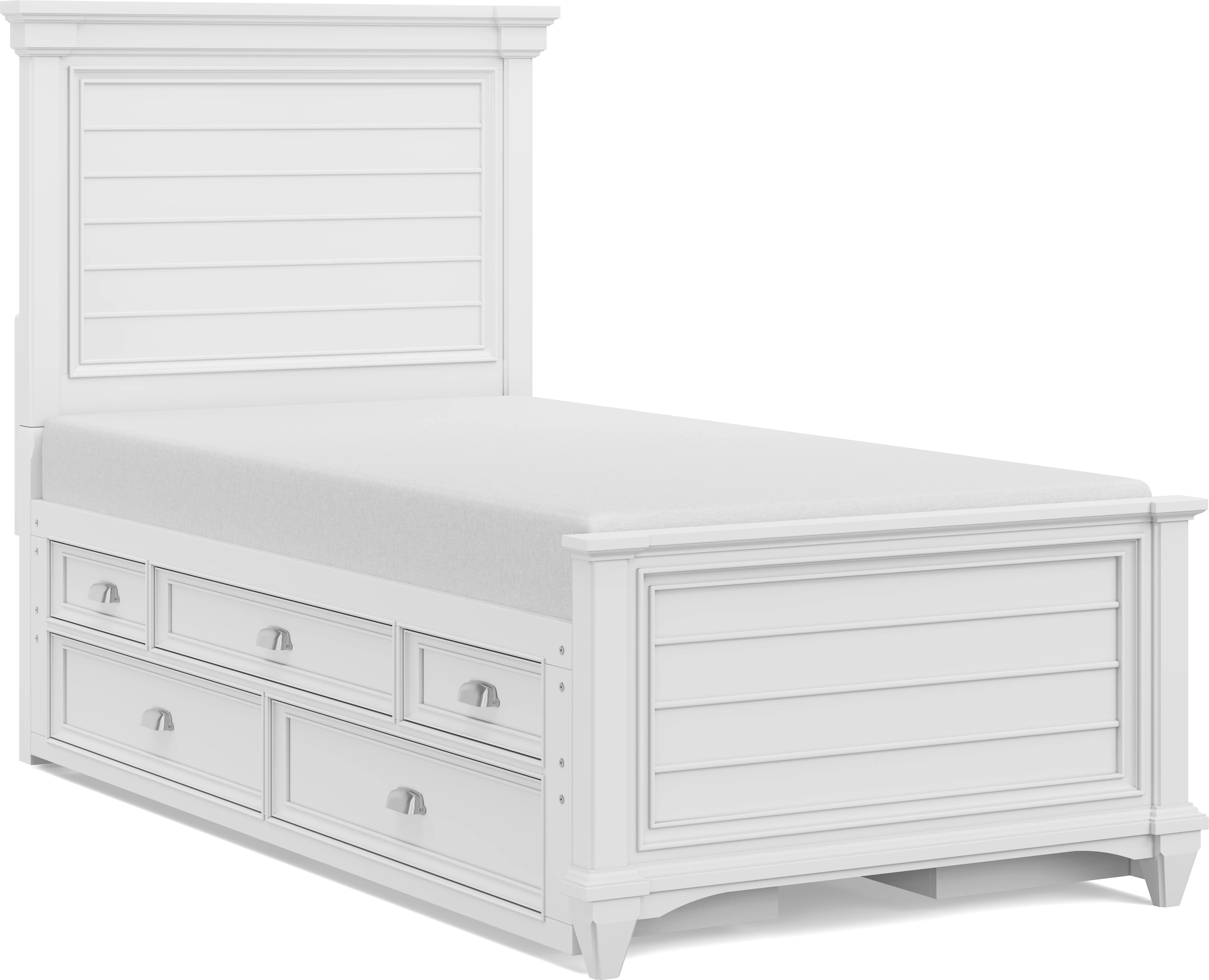 Kids Hilton Head White Twin Panel Bed with Storage Side Rails - Thumbnail - Image 1