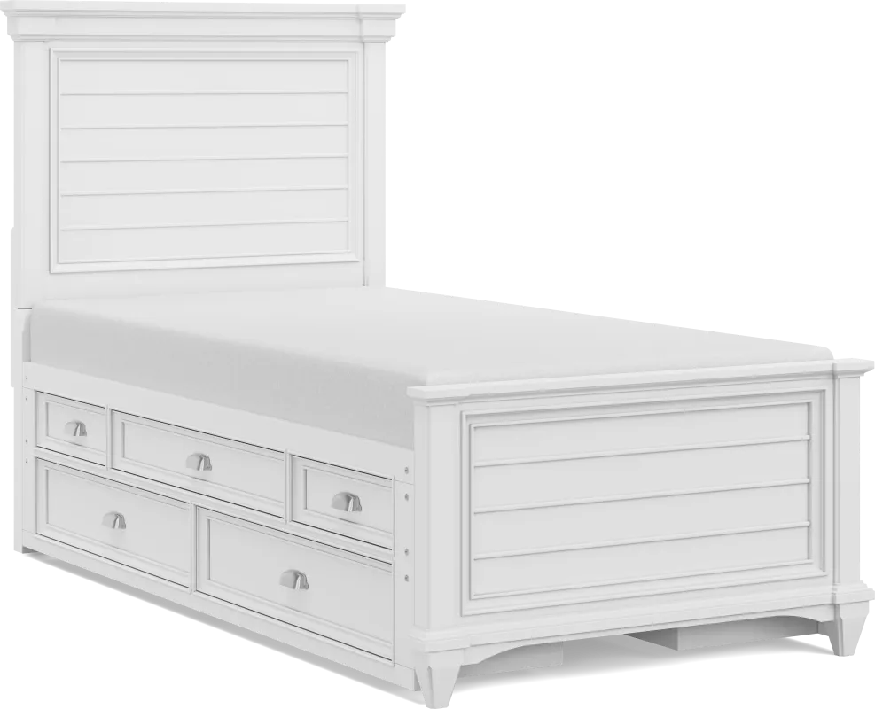 Kids Hilton Head White Twin Panel Bed with Storage Side Rails