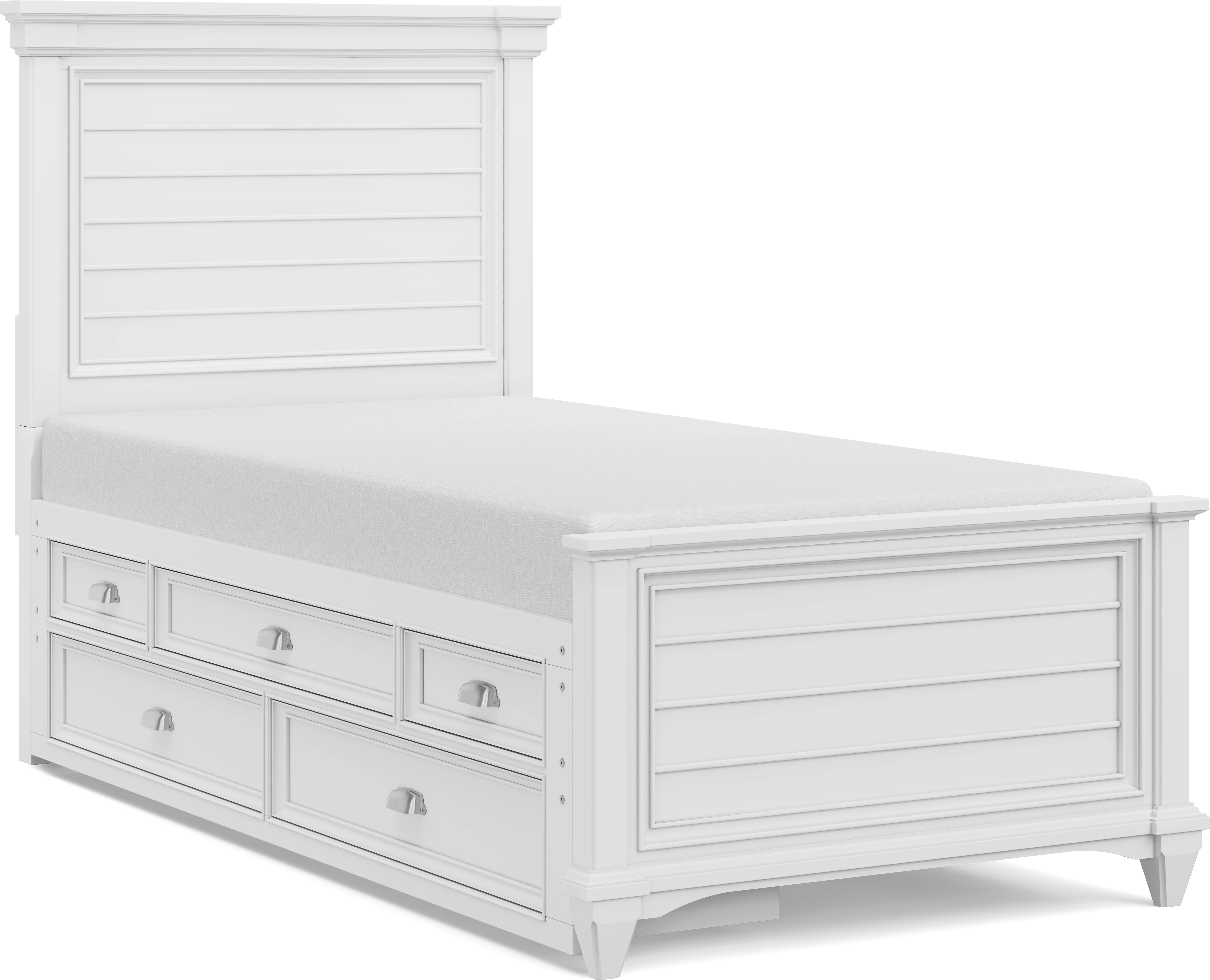 Kids Hilton Head White Twin Panel Bed with Storage Side Rail - Thumbnail - Image 1
