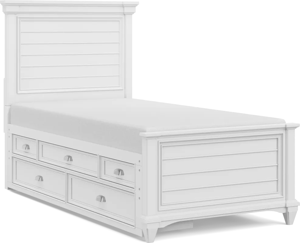 Kids Hilton Head White Twin Panel Bed with Storage Side Rail