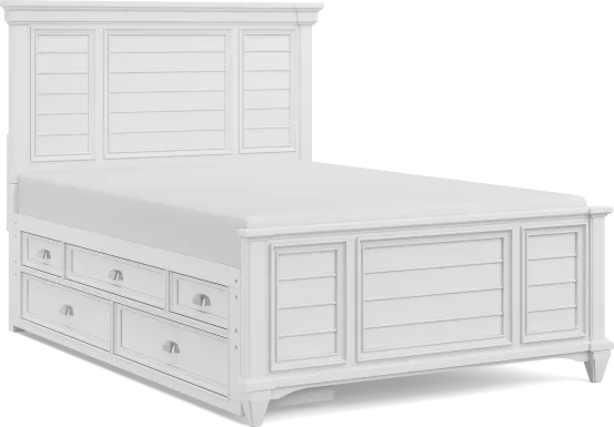 Kids Hilton Head White Full Panel Bed with Storage Side Rail