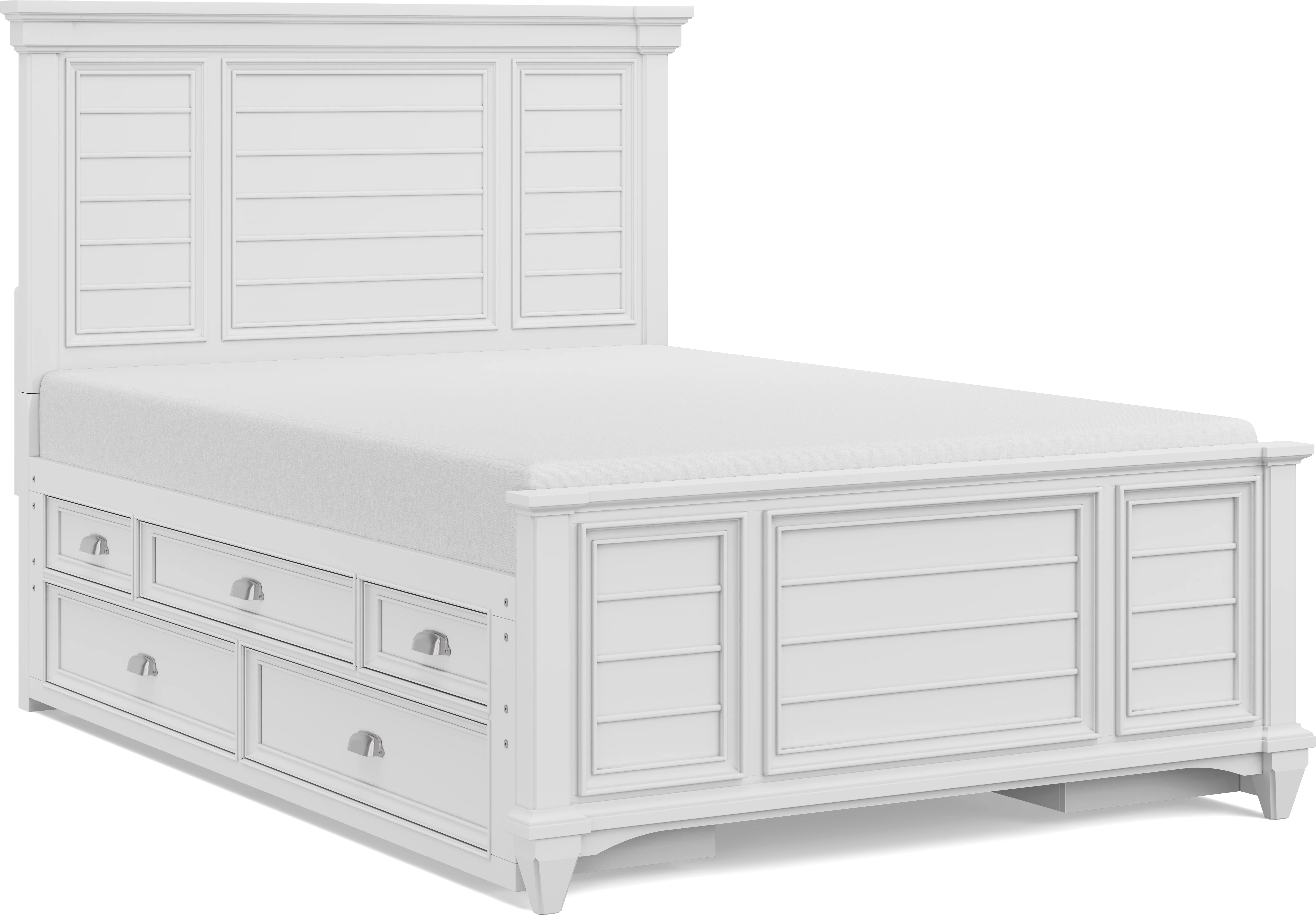 Hilton Head Kids White Full Panel Bed with Storage Side Rails - Thumbnail - Image 1