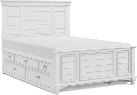 Kids Hilton Head White Full Panel Bed with Storage Side Rails