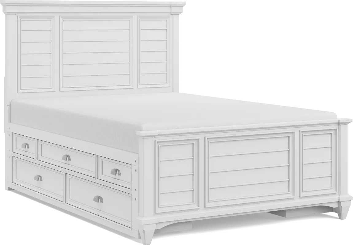 Kids Hilton Head White Full Panel Bed with Storage Side Rails