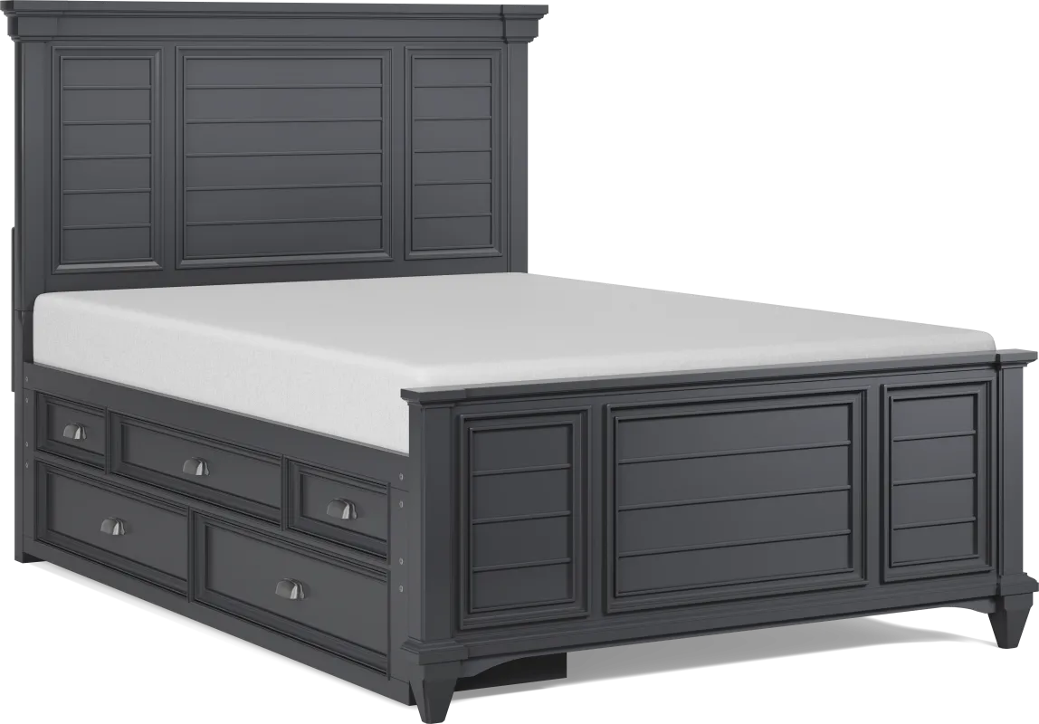 Kids Hilton Head Graphite Full Panel Bed with Storage Side Rail