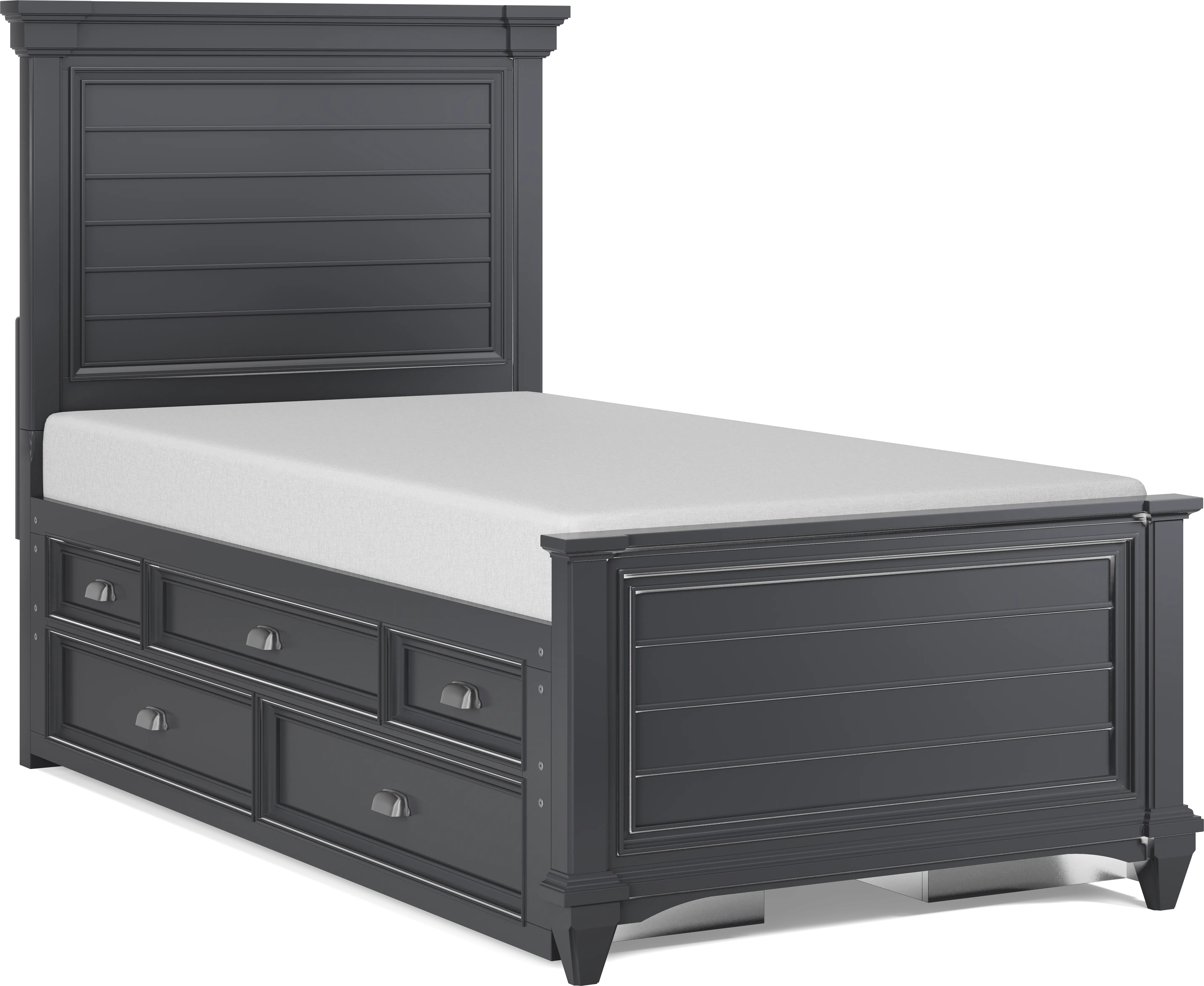 Kids Hilton Head Graphite Twin Panel Bed with Storage Side Rails - Thumbnail - Image 1