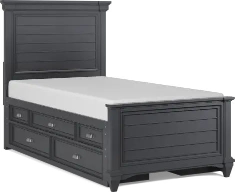 Kids Hilton Head Graphite Twin Panel Bed with Storage Side Rails