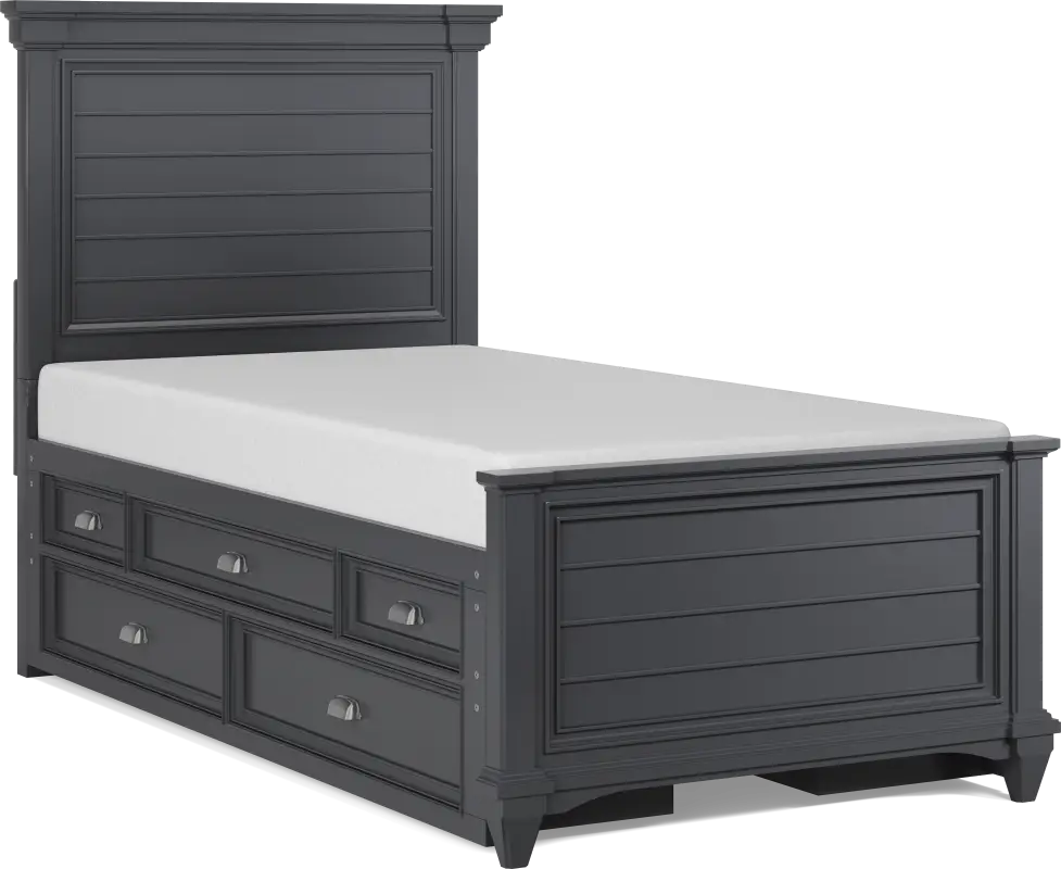 Hilton Head Kids Graphite Twin Panel Bed with Storage Side Rails