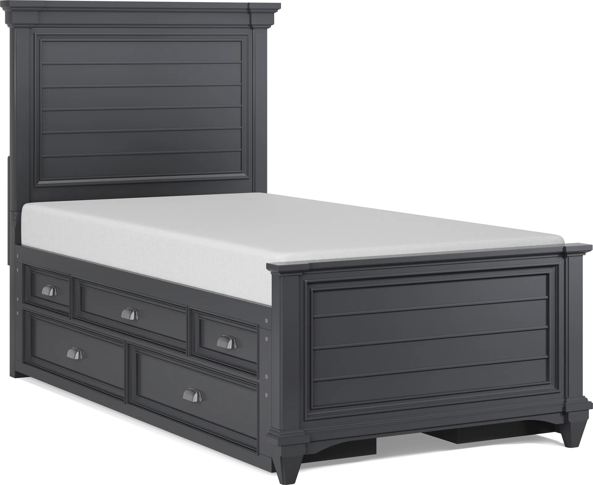 Kids Hilton Head Graphite Twin Panel Bed with Storage Side Rails - Image 1