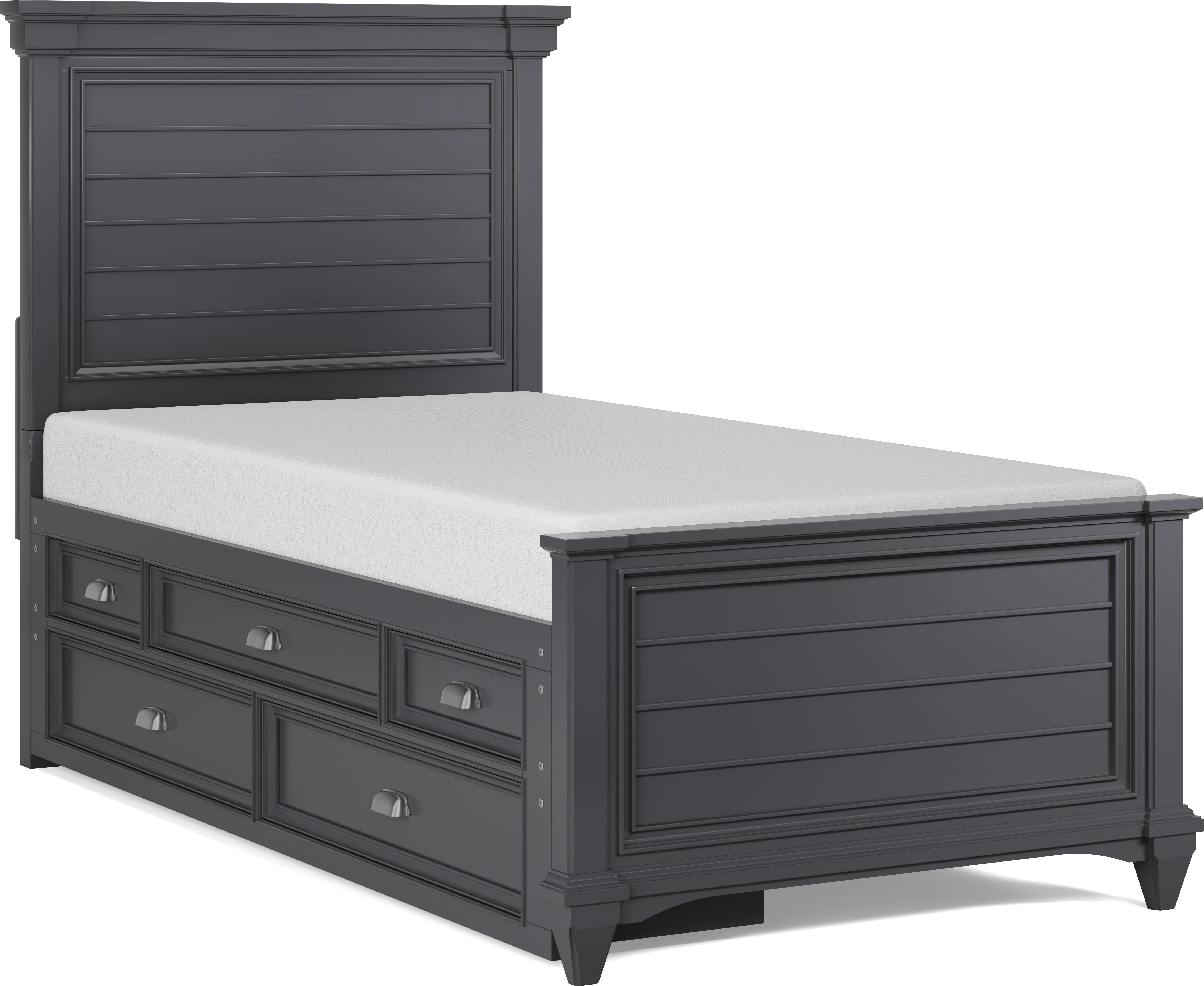 Kids Hilton Head Graphite Twin Panel Bed with Storage Side Rail - Thumbnail - Image 1